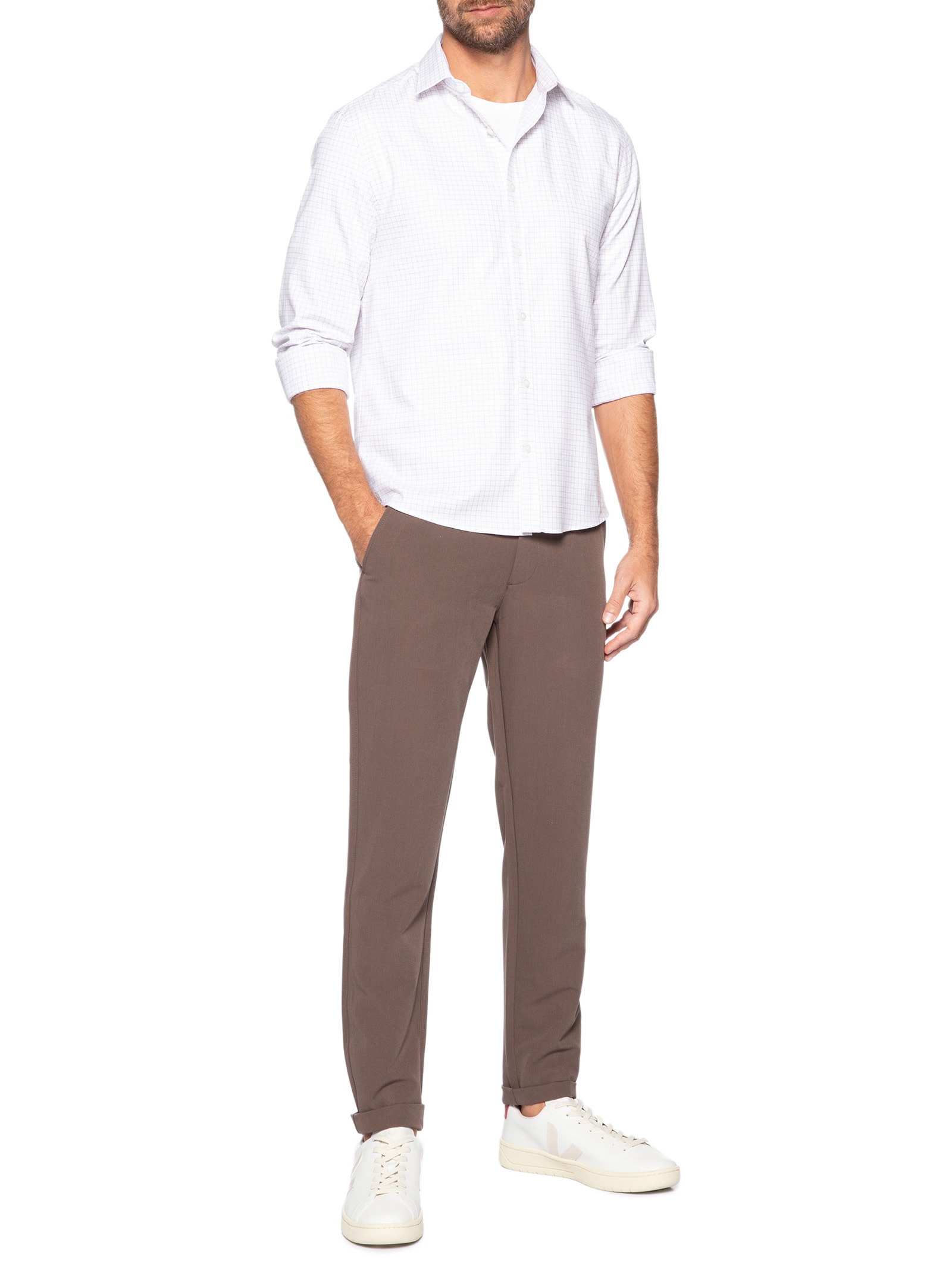 Camisa Masculina Slim Maquinetada Xadrez Branco Calvin Klein