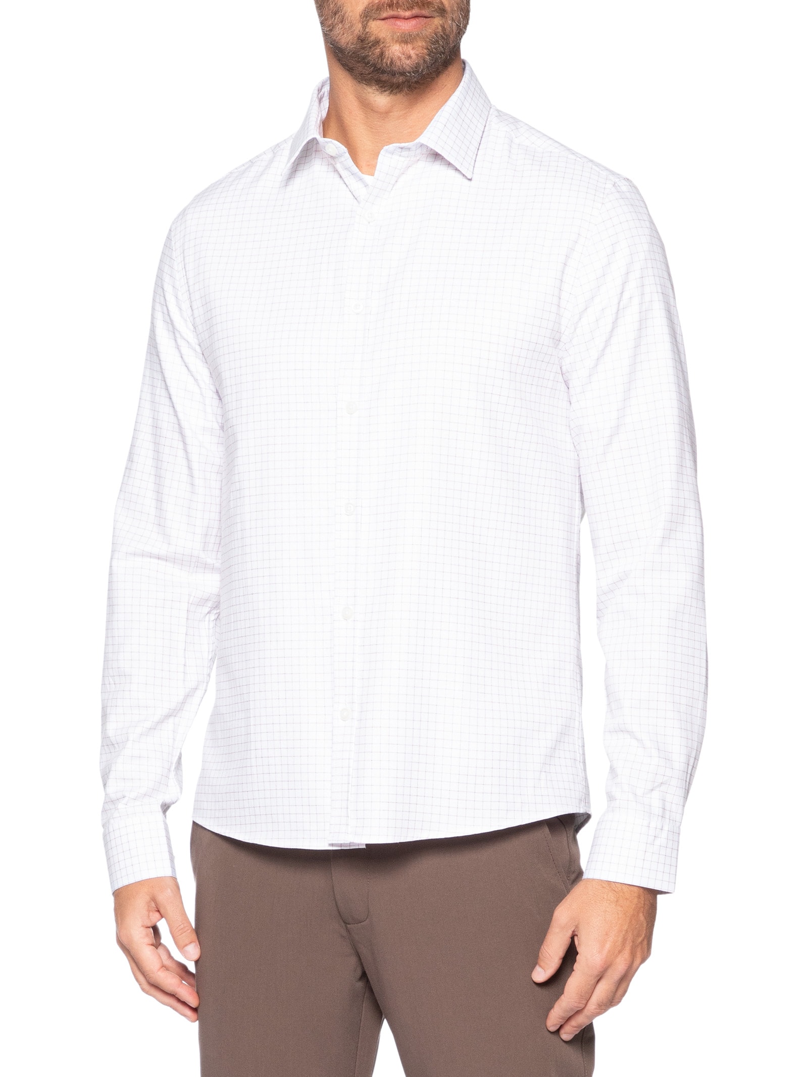 Camisa Masculina Slim Maquinetada Xadrez Branco Calvin Klein