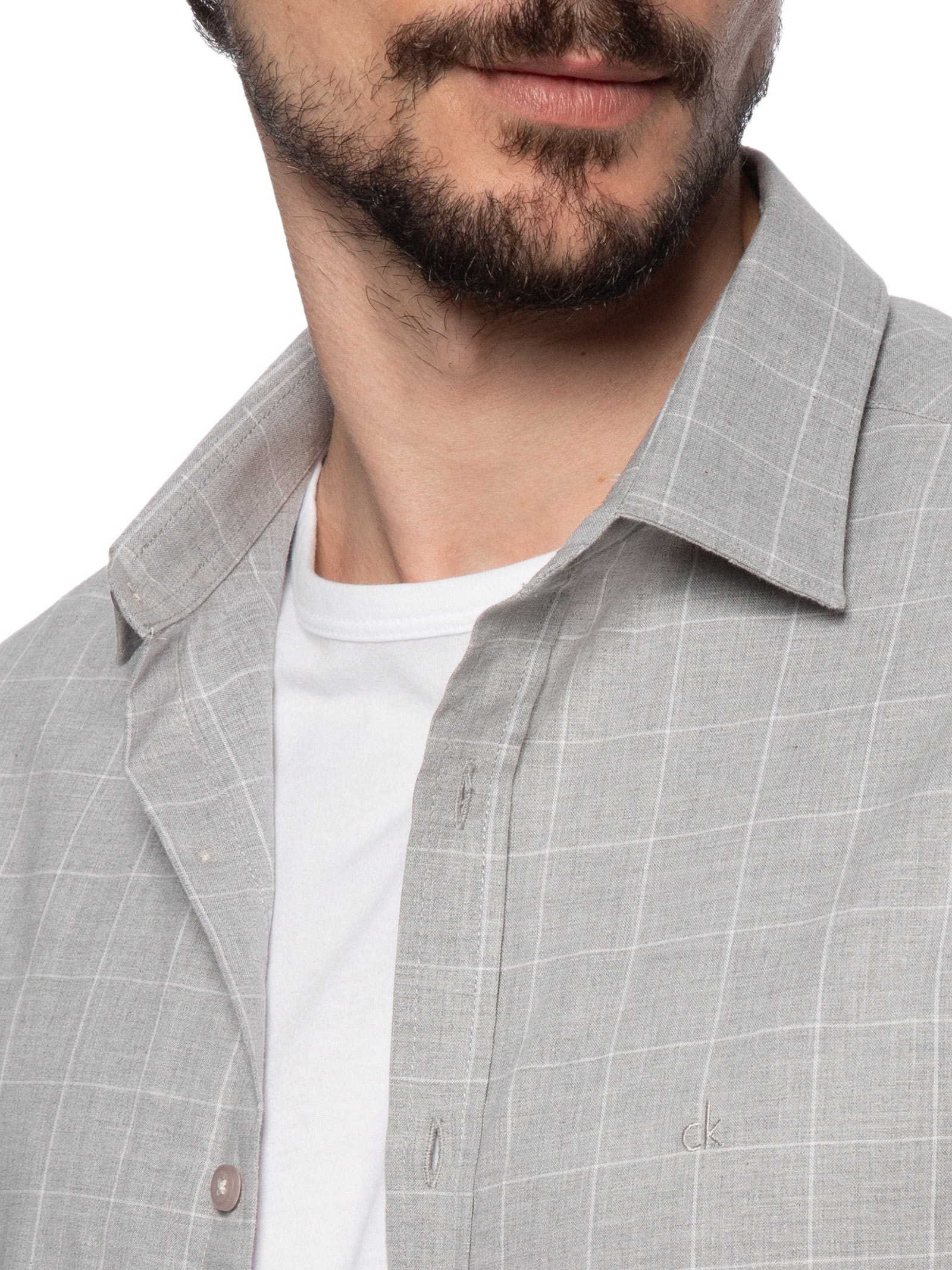 Camisa Masculina Slim Mescla Cinza Calvin Klein