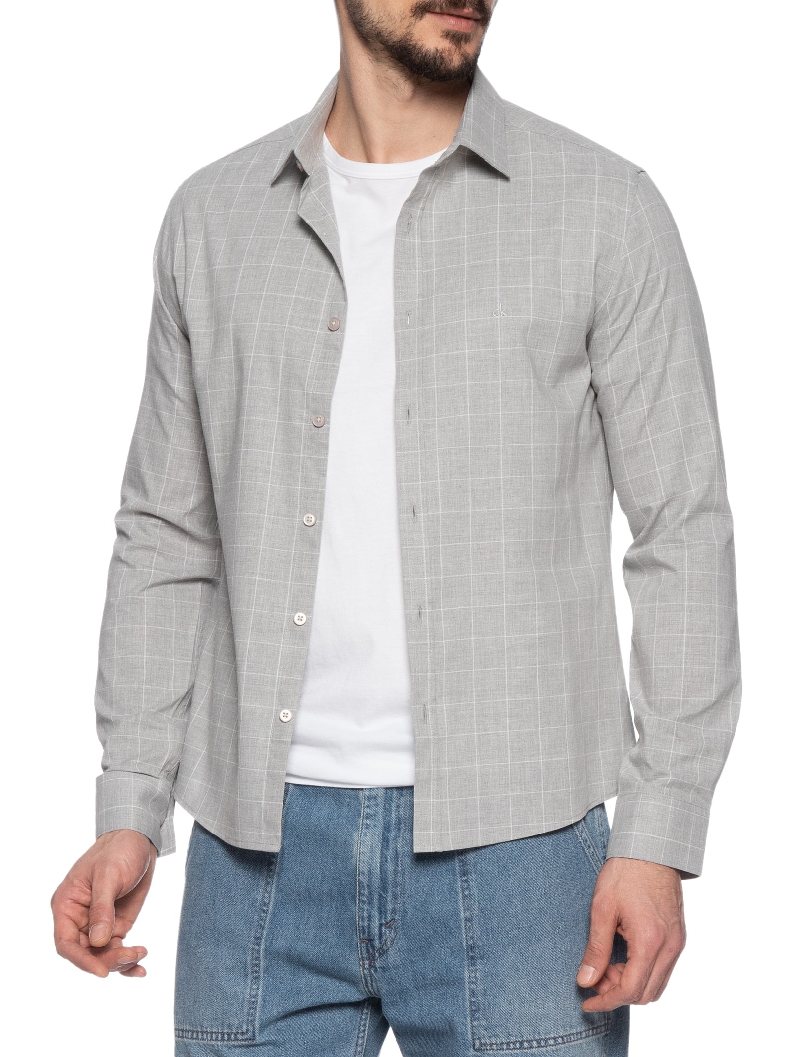 Camisa Masculina Slim Mescla Cinza Calvin Klein - White Label