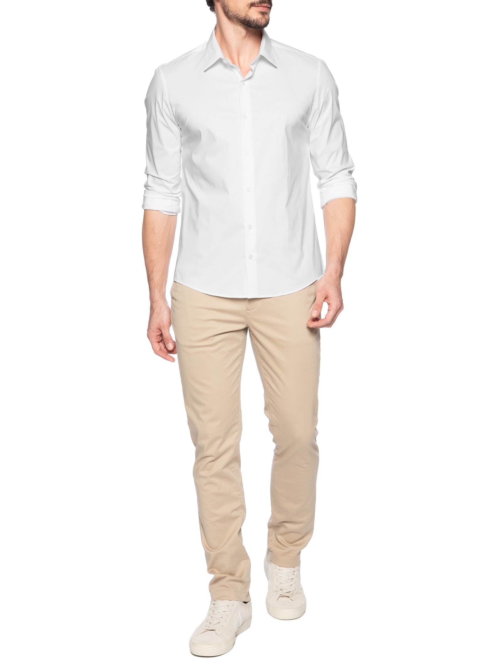 Camisa Masculina Slim Ml Cannes Básica Essential Branco Calvin Klein - White Label