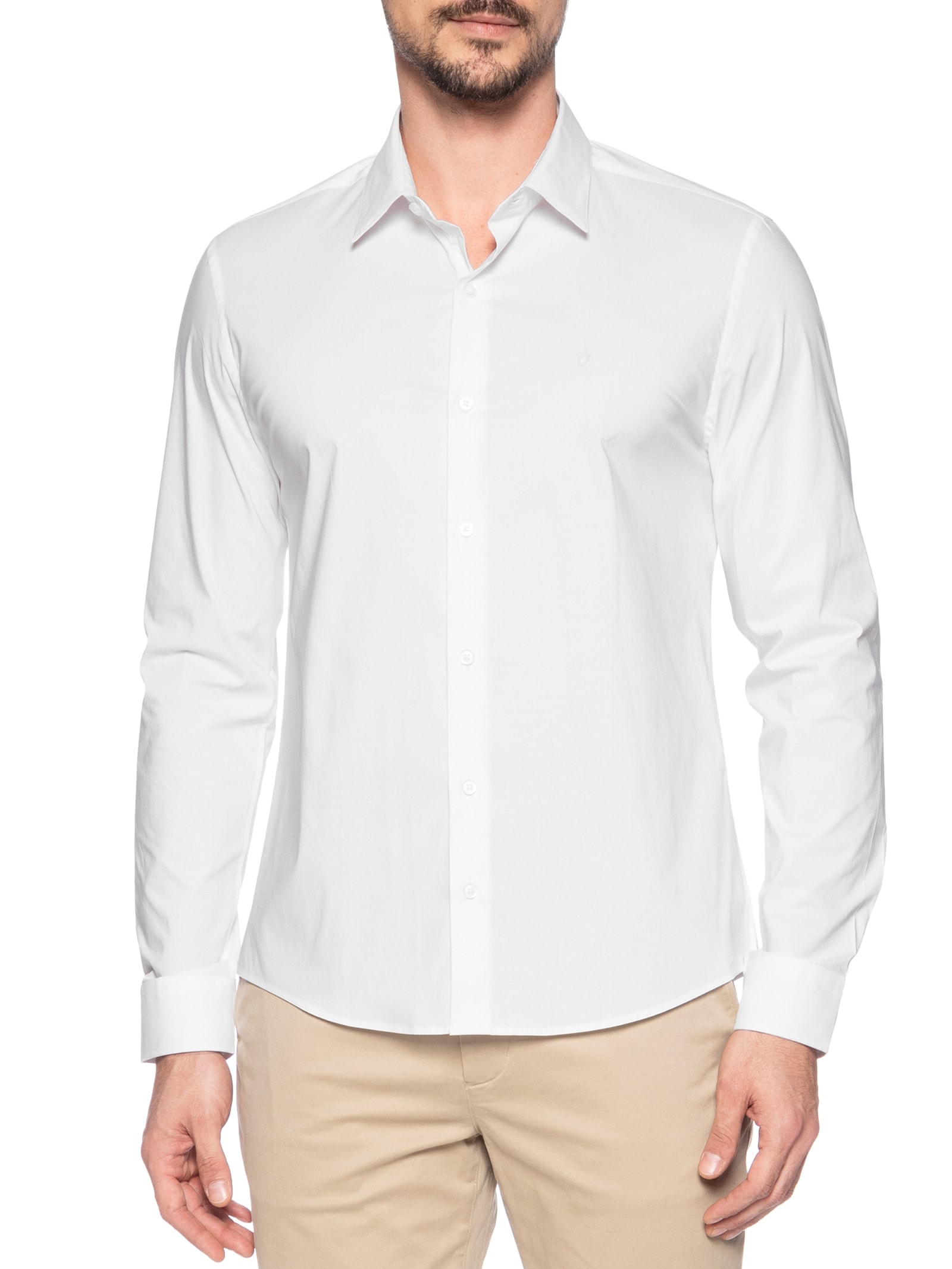 Camisa Masculina Slim Ml Cannes Básica Essential Branco Calvin Klein - White Label