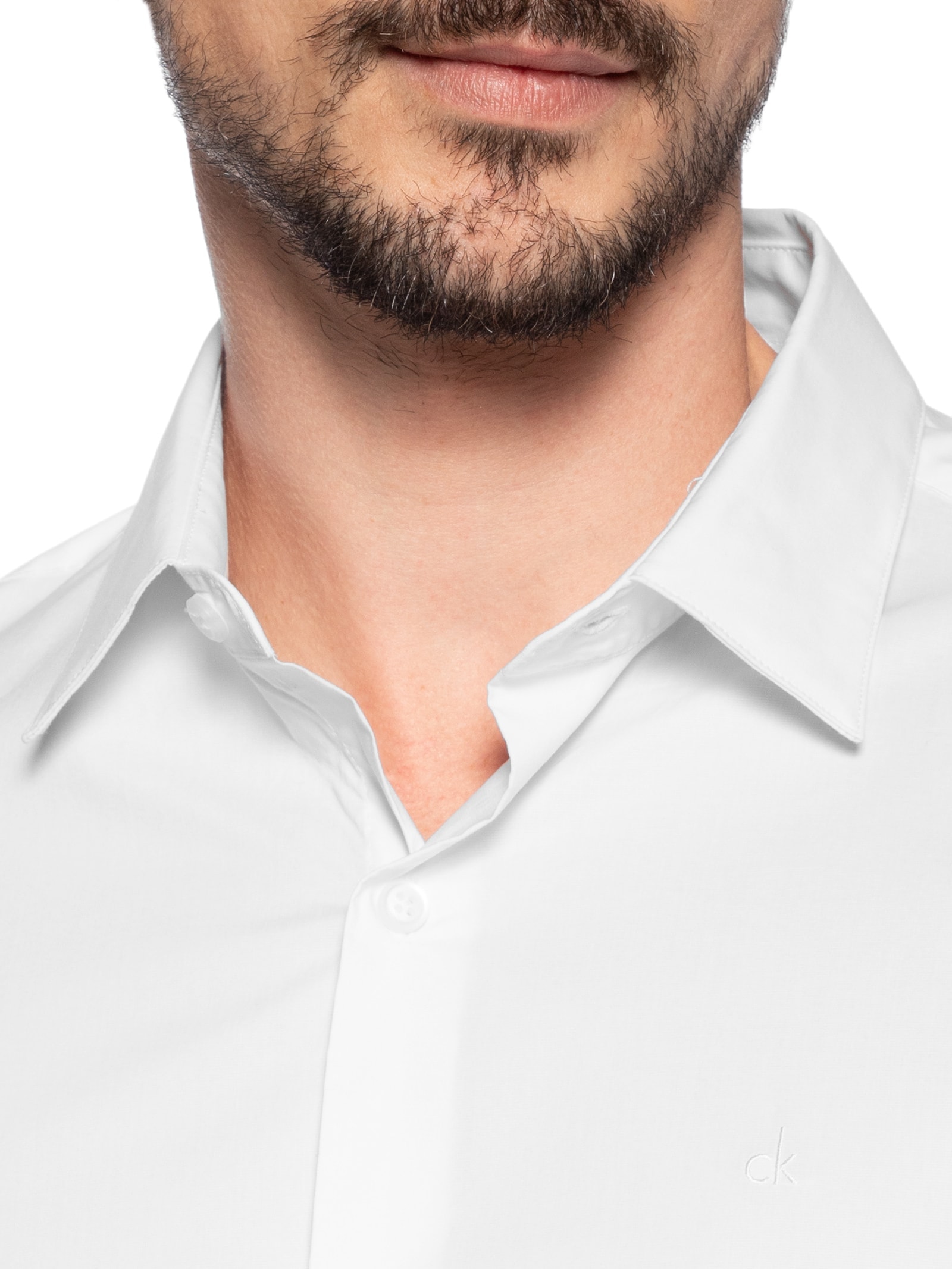 Camisa Masculina Slim Ml Cannes Básica Essential Branco Calvin Klein - White Label