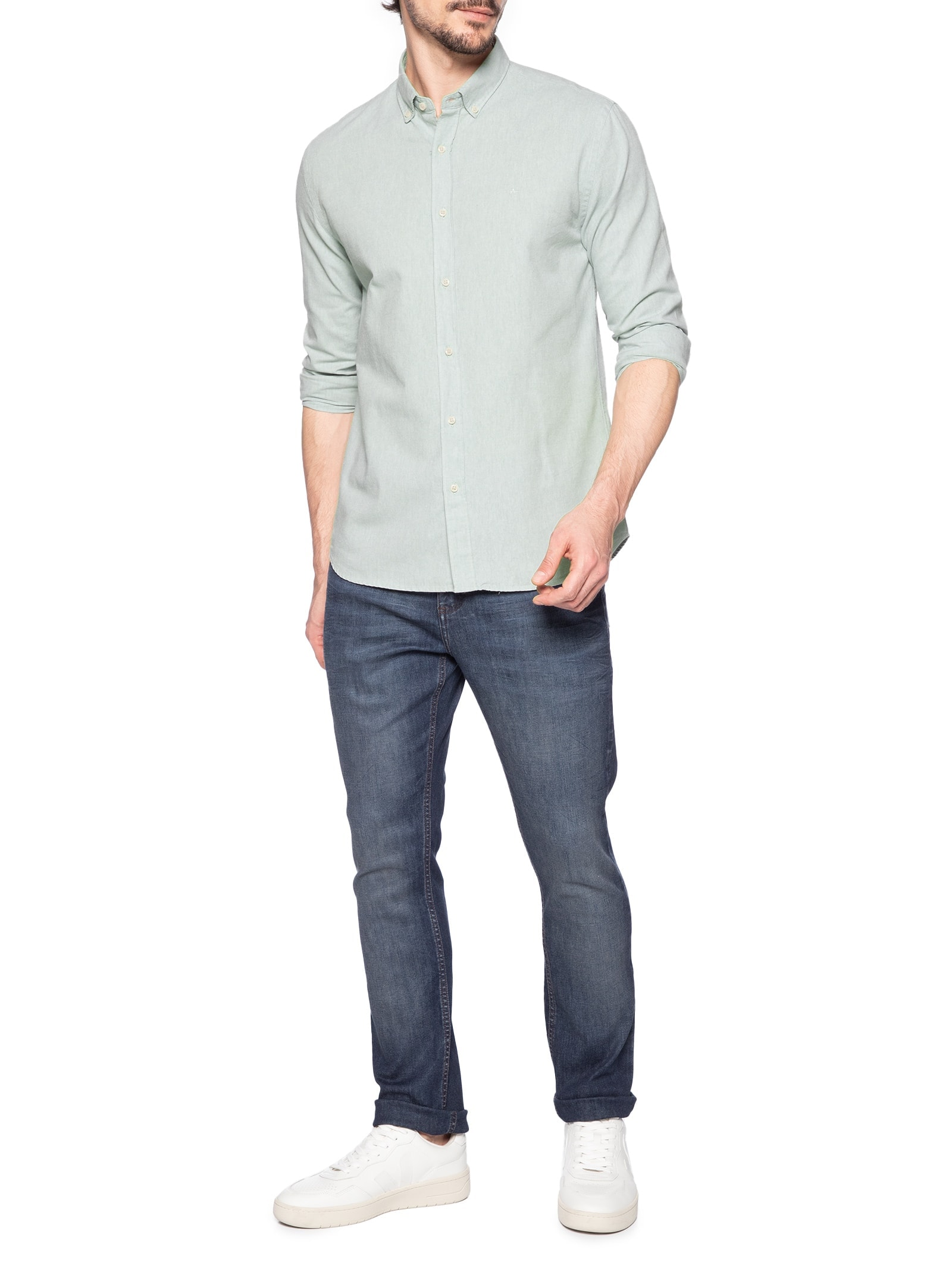 Camisa Masculina Slim Oxford Planalto Bdnw Verde Aramis