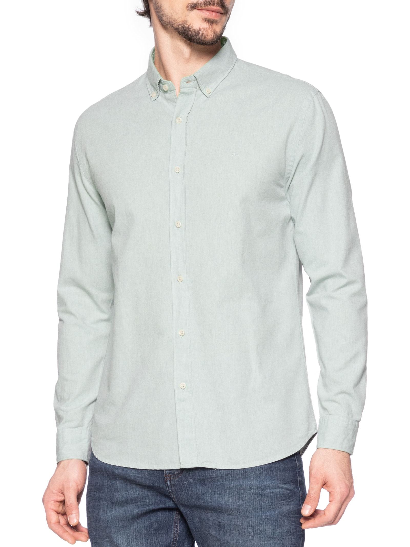 Camisa Masculina Slim Oxford Planalto Bdnw Verde Aramis