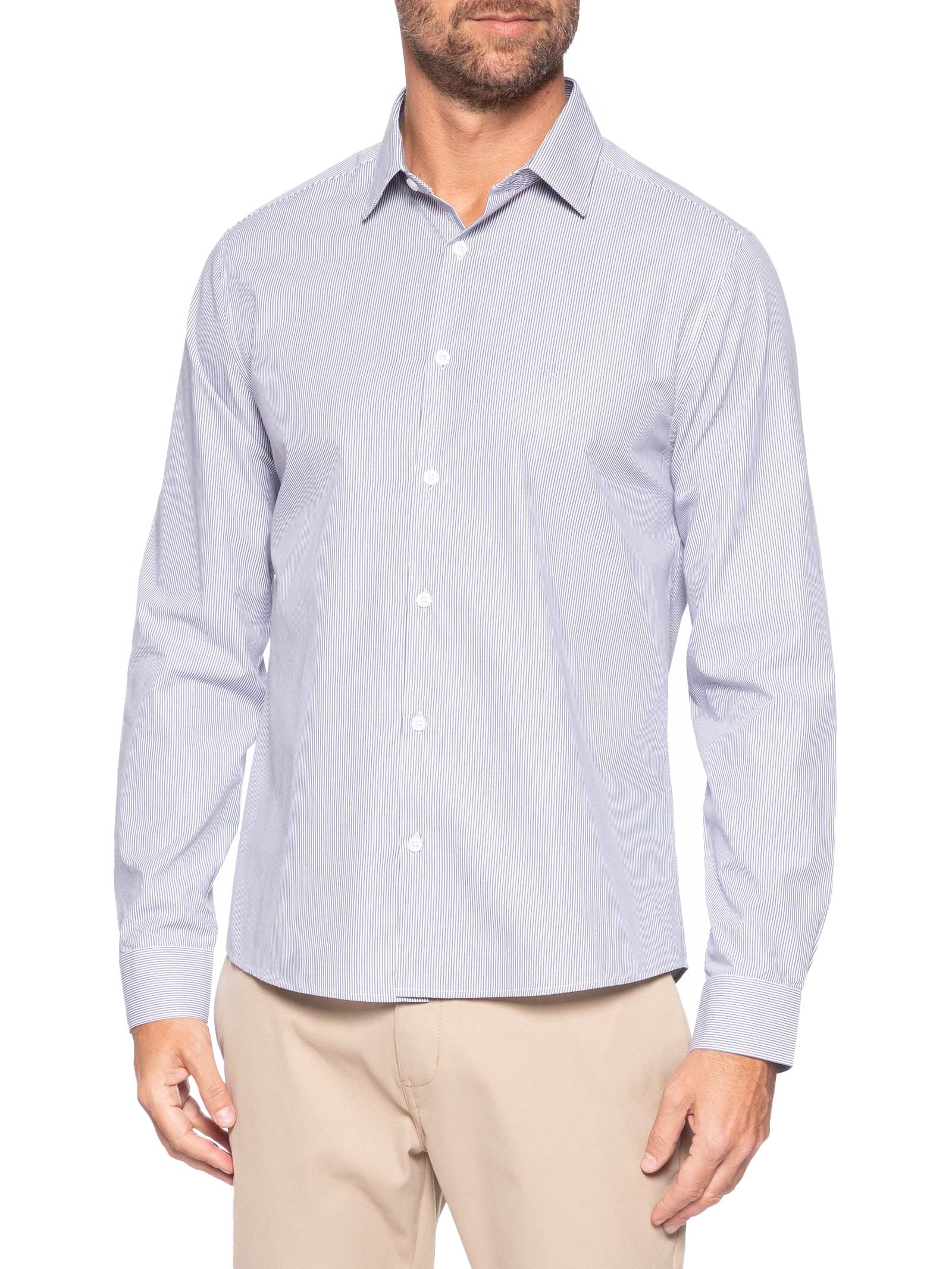 Camisa Masculina Slim Tricoline Fio 60 Azul Calvin Klein - White Label