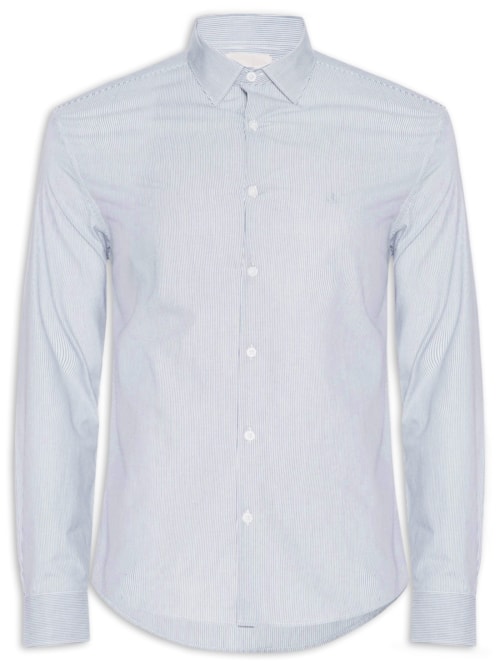 Camisa Masculina Slim Tricoline Fio 60 - Azul