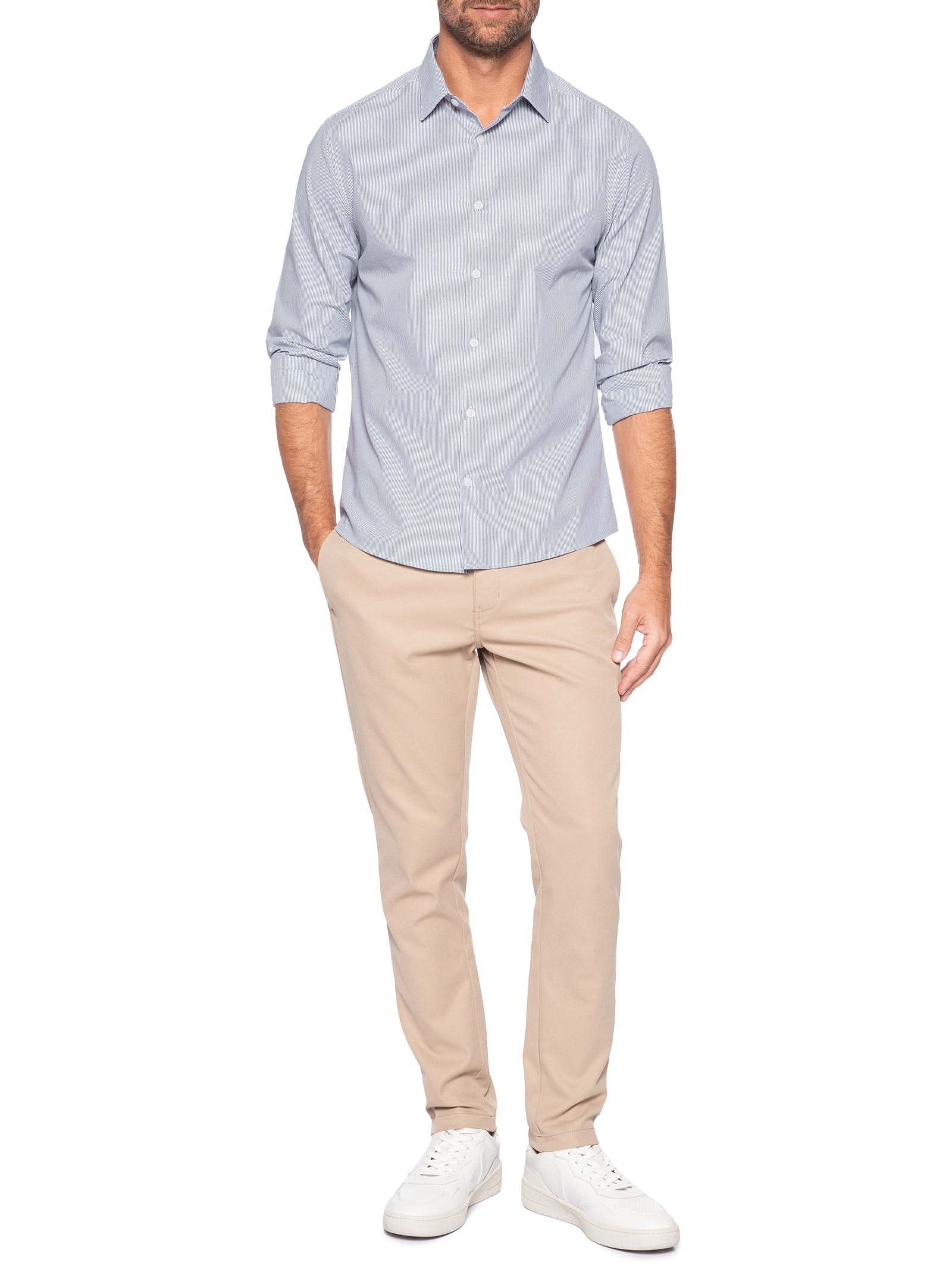 Camisa Masculina Slim Tricoline Fio 60 Azul Calvin Klein