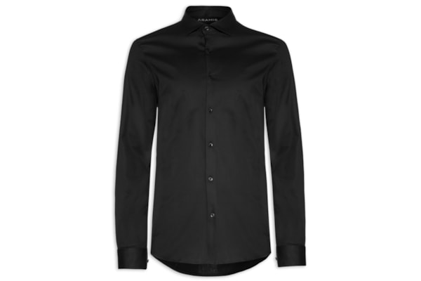 Camisa Masculina Slim Tricoline Stretch - Preto