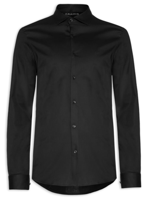 Camisa Masculina Slim Tricoline Stretch – Preto