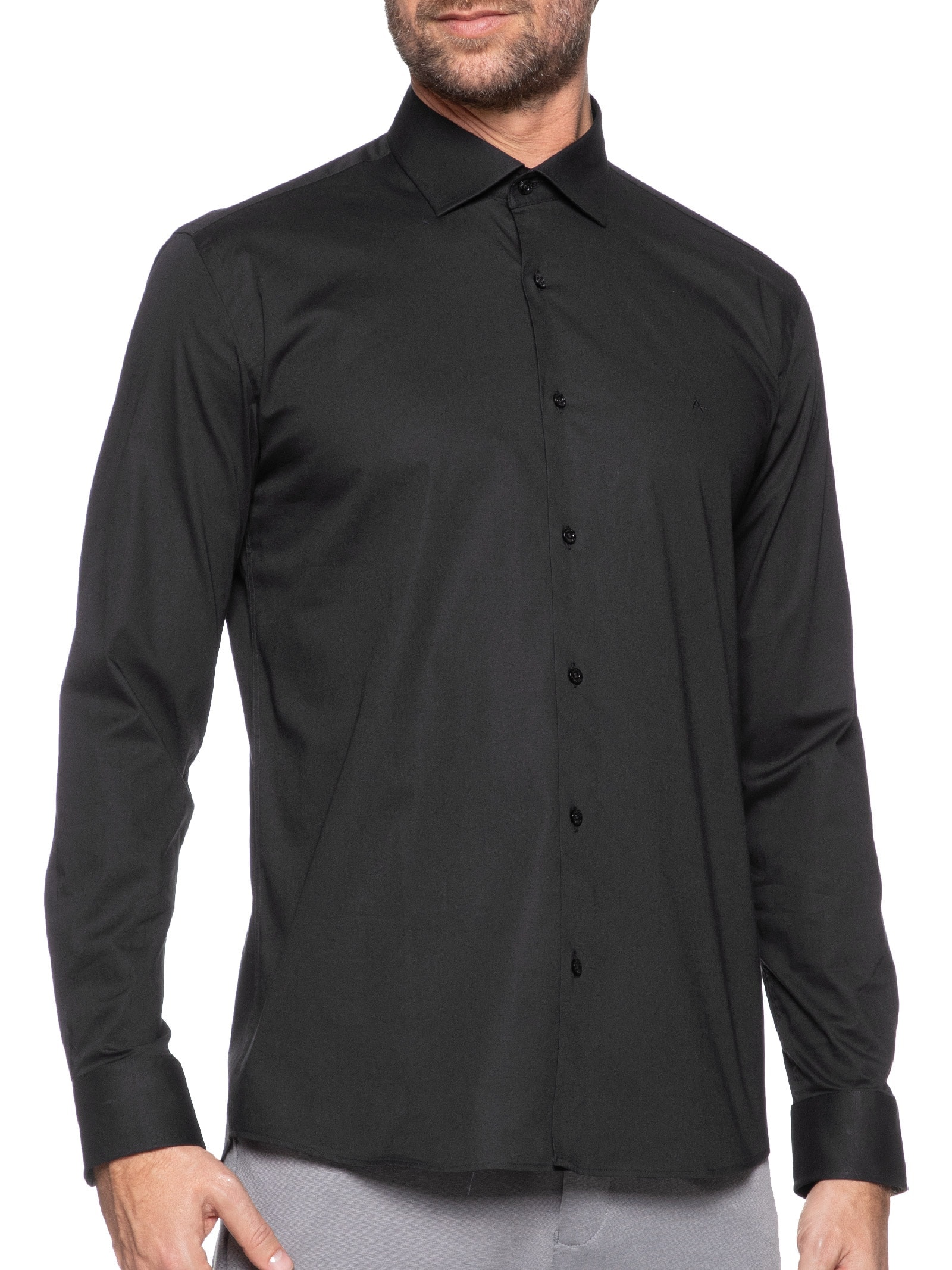 Camisa Masculina Slim Tricoline Stretch Preto Aramis