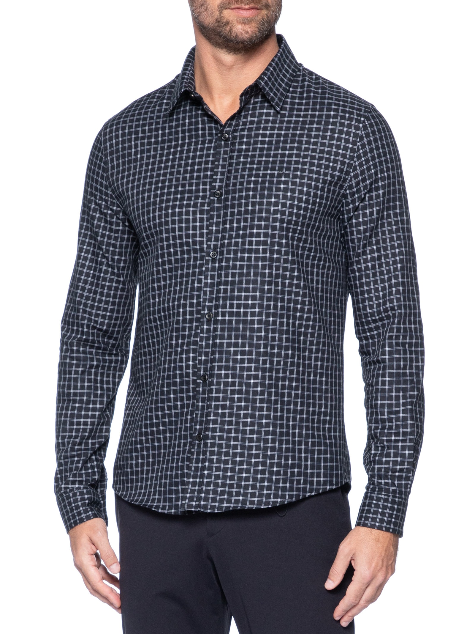 Camisa Masculina Slim Xadrez Clássico Preto Calvin Klein