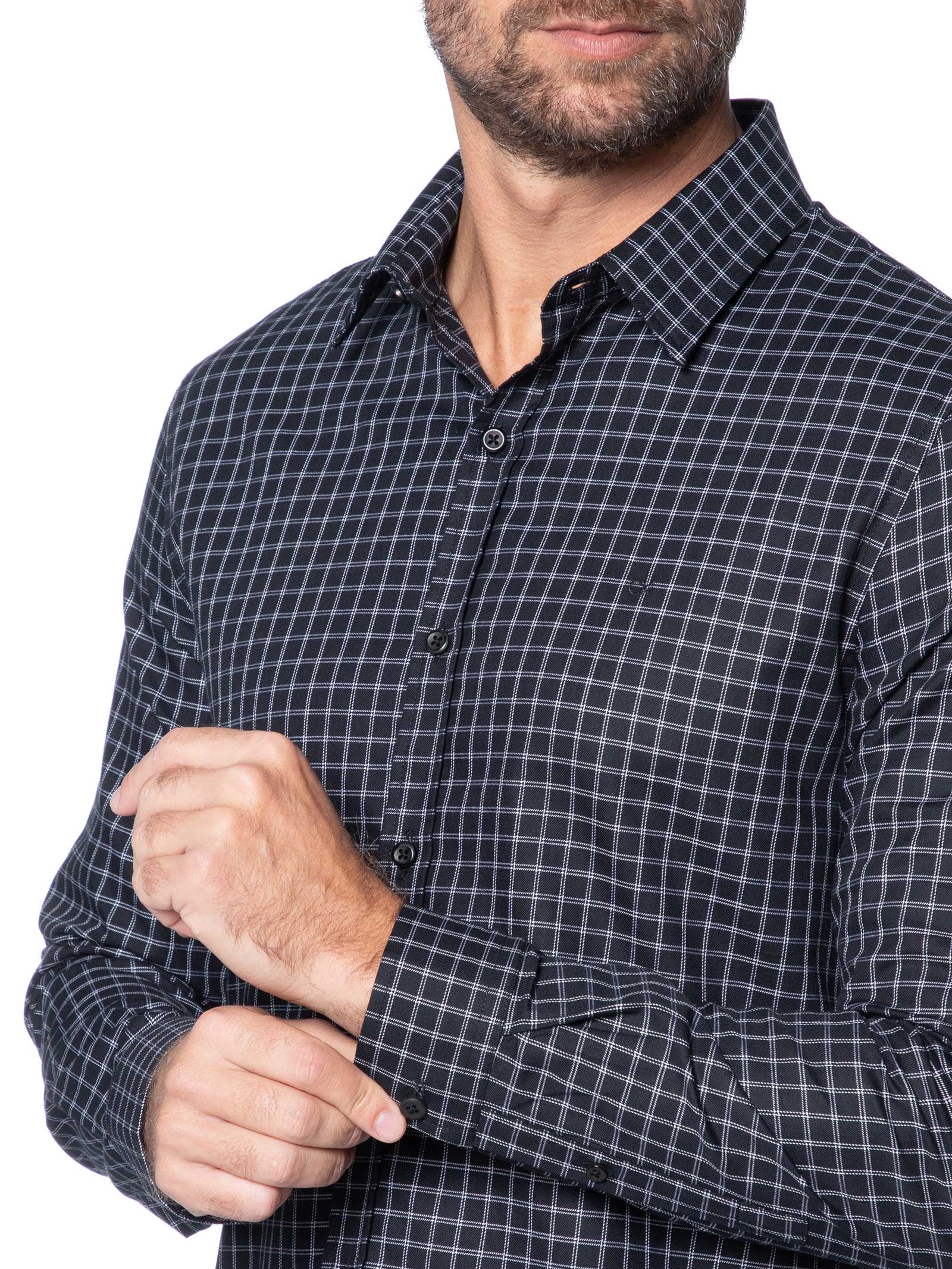 Camisa Masculina Slim Xadrez Clássico Preto Calvin Klein