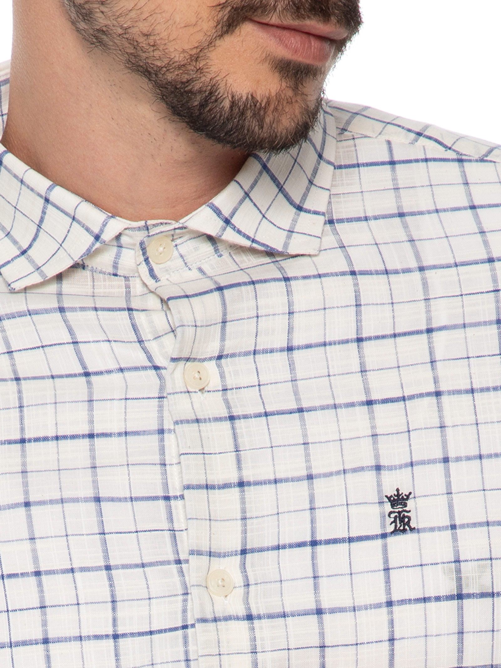 Camisa Masculina Slub Quadros Azul Sergio K