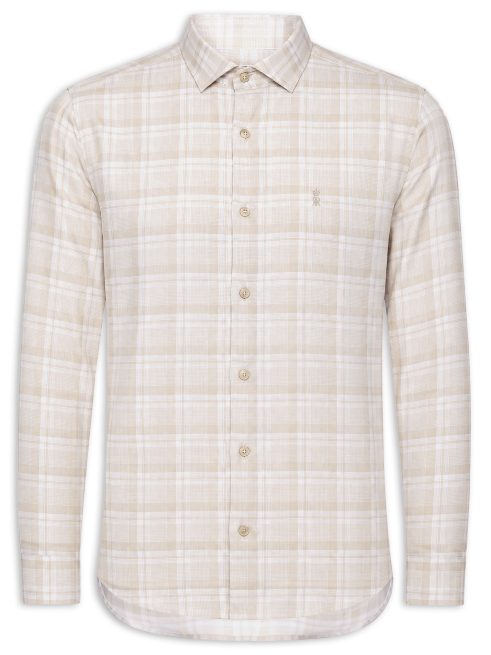 Camisa Masculina Slub Xadrez Bege Sergio K