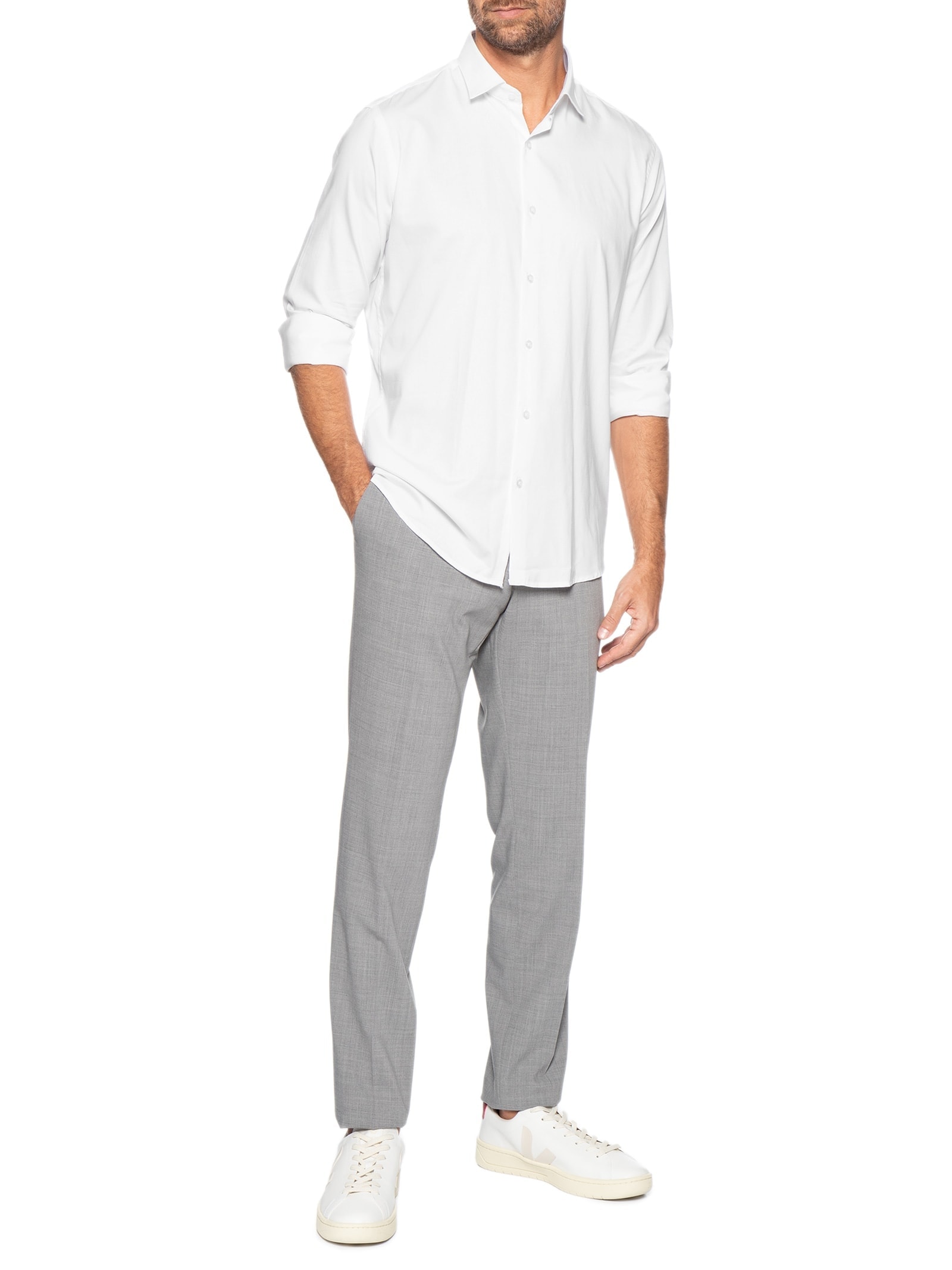 Camisa Masculina Social Algodão Egípcio Branco '2 Essential