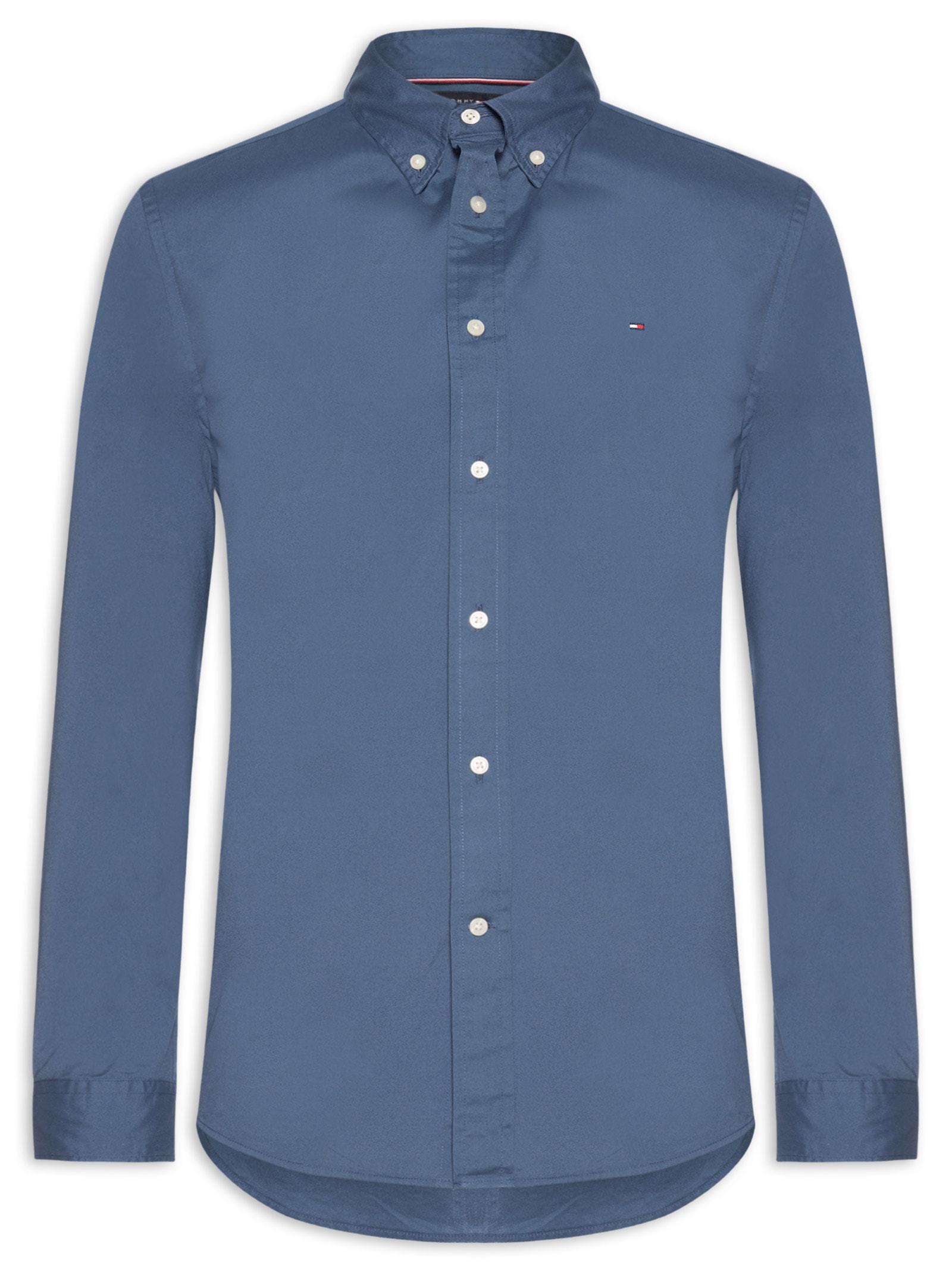 Camisa Masculina Social Básica Regular Fit Em Popline Azul Tommy Hilfiger