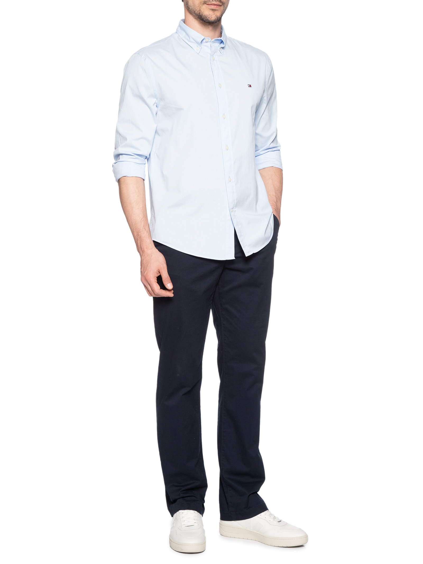 Camisa Masculina Social Básica Regular Fit Popline PrAzuleto Tommy Hilfiger