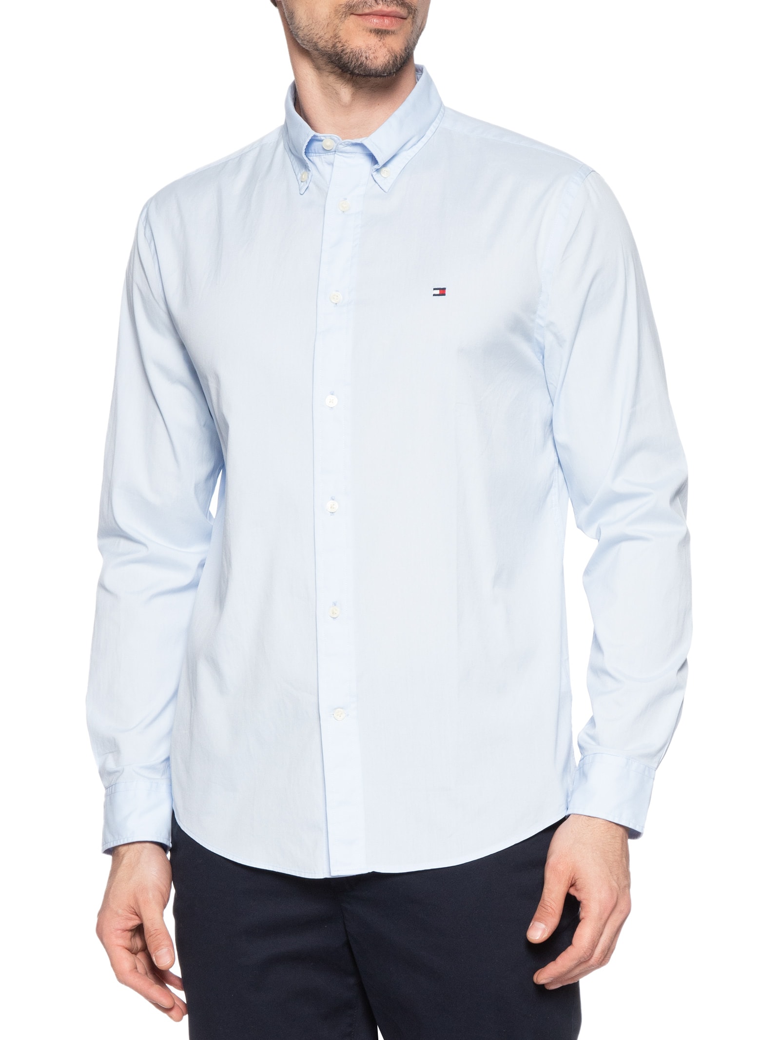 Camisa Masculina Social Básica Regular Fit Popline PrAzuleto Tommy Hilfiger