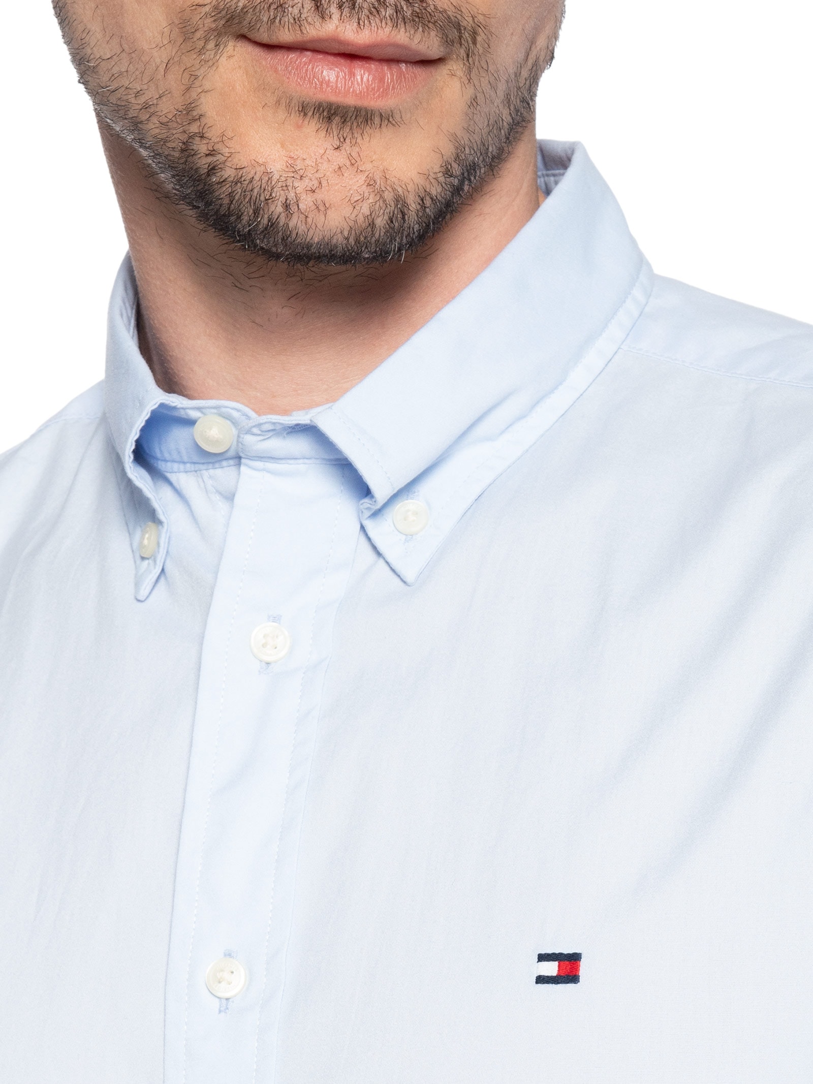 Camisa Masculina Social Básica Regular Fit Popline PrAzuleto Tommy Hilfiger