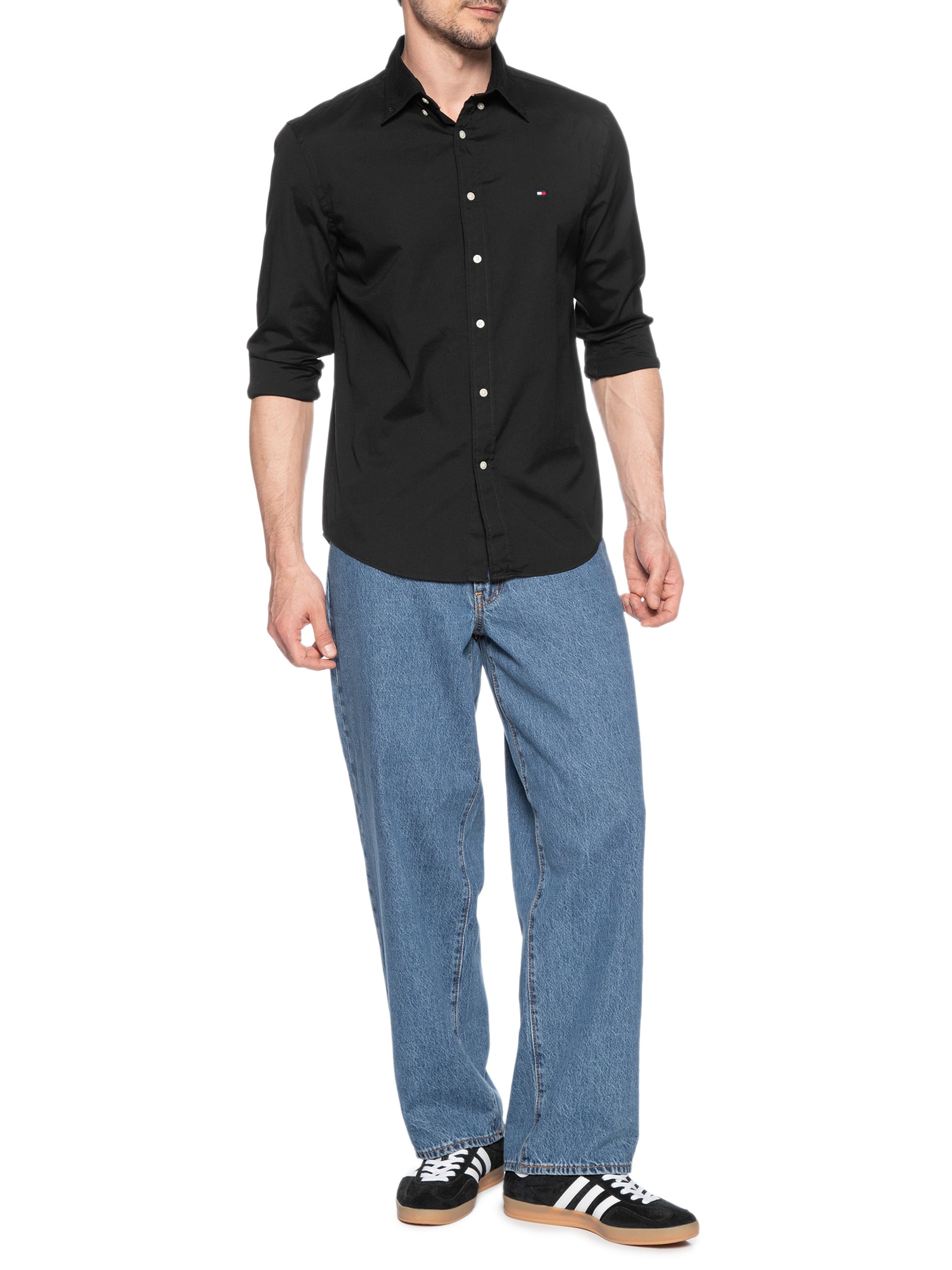 Camisa Masculina Social Básica Regular Fit Popline Preto Tommy Hilfiger