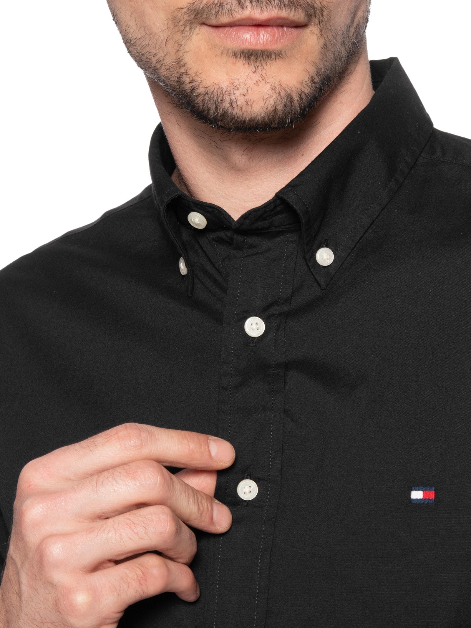 Camisa Masculina Social Básica Regular Fit Popline Preto Tommy Hilfiger