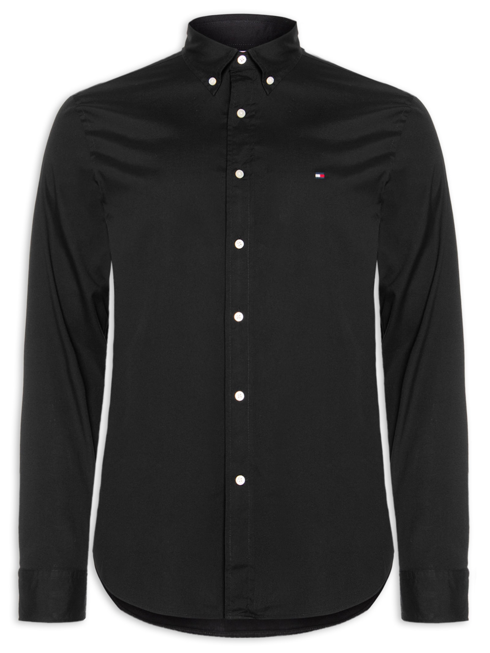 Camisa Masculina Social Básica Regular Fit Popline Preto Tommy Hilfiger