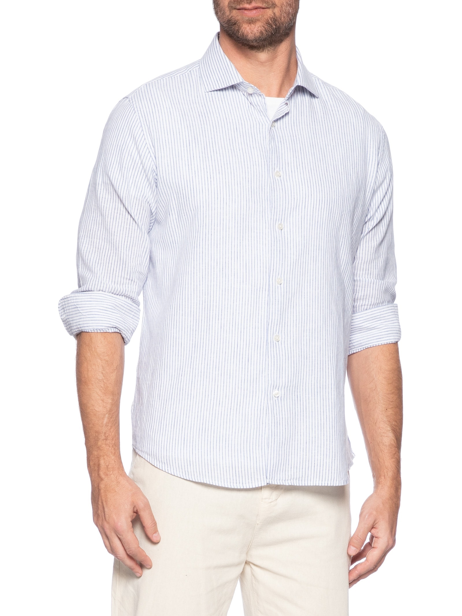 Camisa Masculina Social Blend Linho Azul '2 Essential