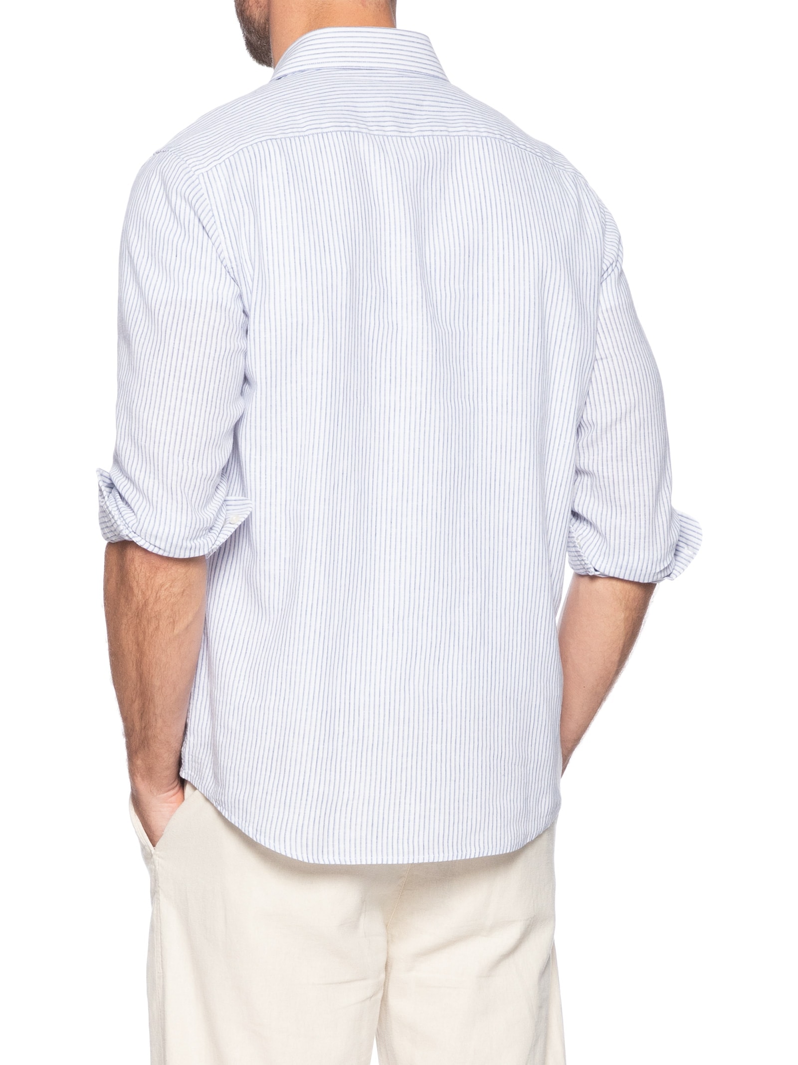 Camisa Masculina Social Blend Linho Azul '2 Essential