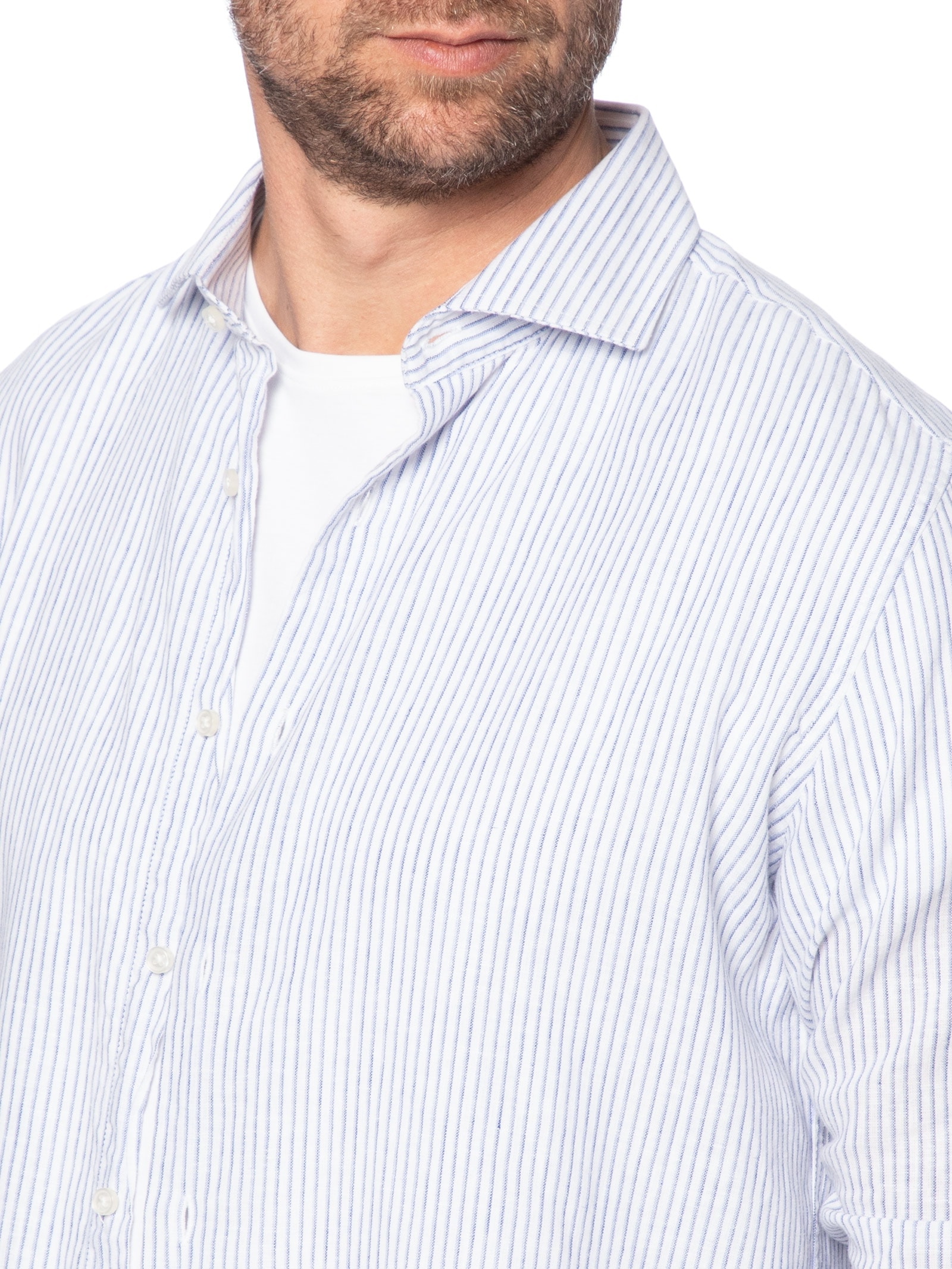 Camisa Masculina Social Blend Linho Azul '2 Essential