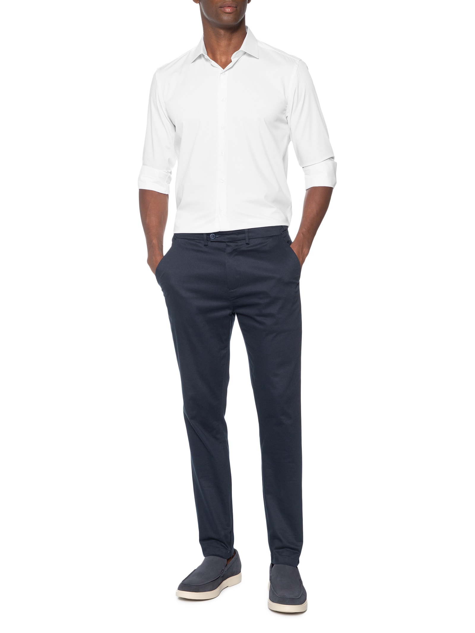 Camisa Masculina Social Fibra De Bambu Soft Slim Fit Branco '2 Essential