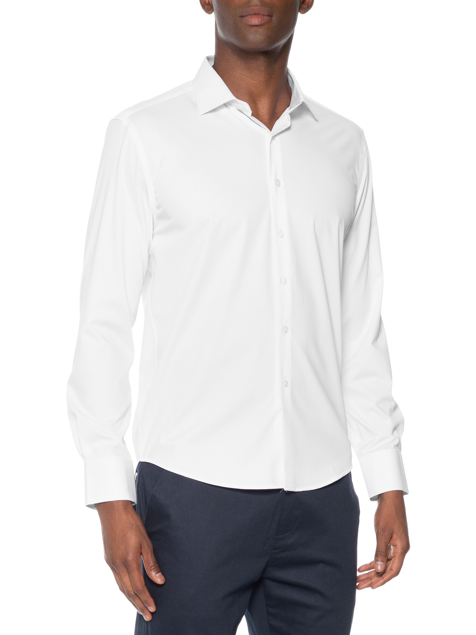 Camisa Masculina Social Fibra De Bambu Soft Slim Fit Branco '2 Essential