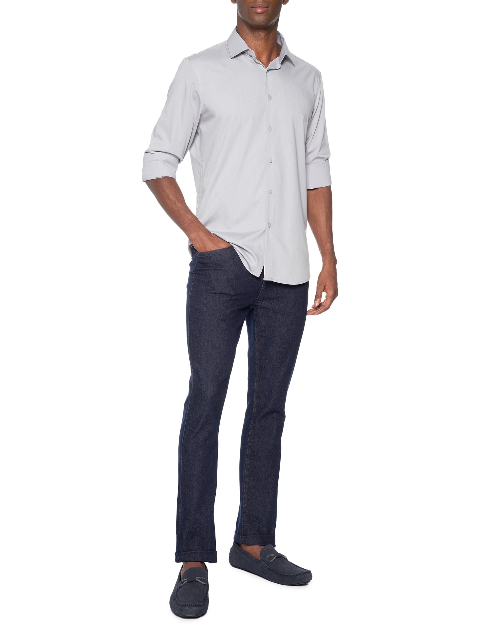 Camisa Masculina Social Fibra De Bambu Soft Slim Fit Cinza '2 Essential