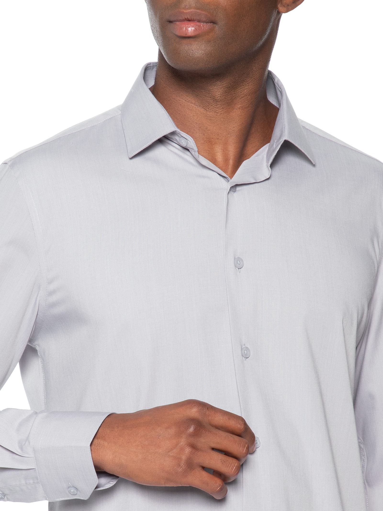 Camisa Masculina Social Fibra De Bambu Soft Slim Fit Cinza '2 Essential