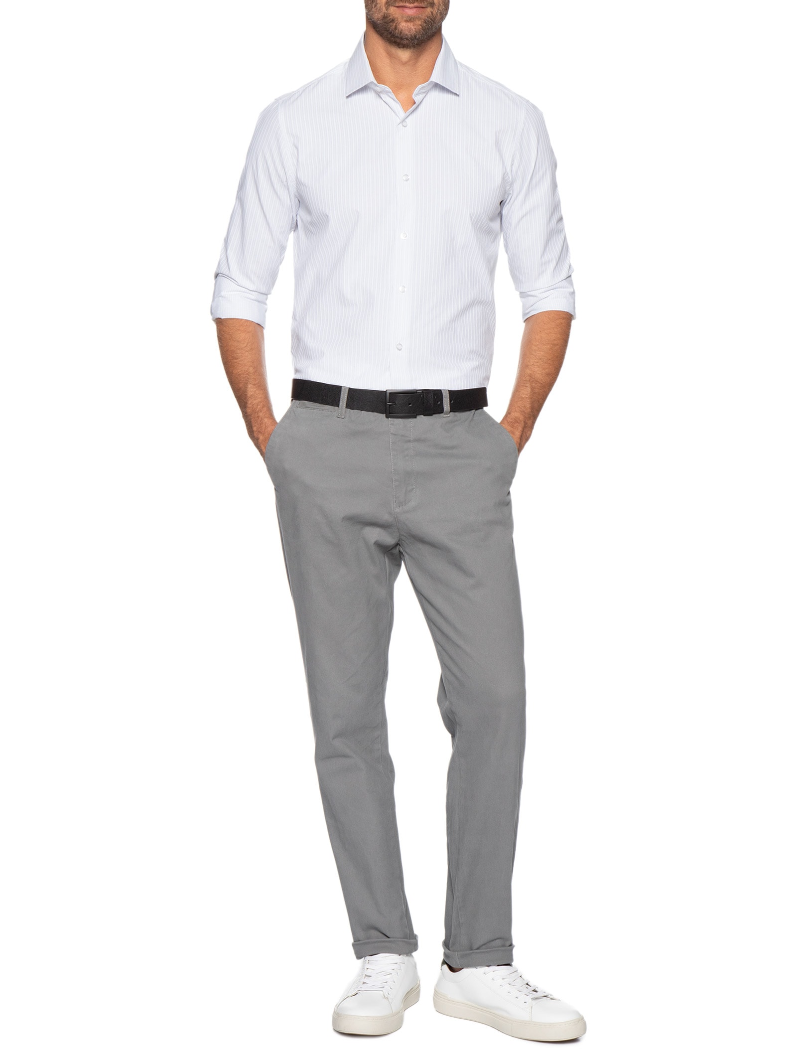 Camisa Masculina Social Fio Tinto Branco '2 Essential