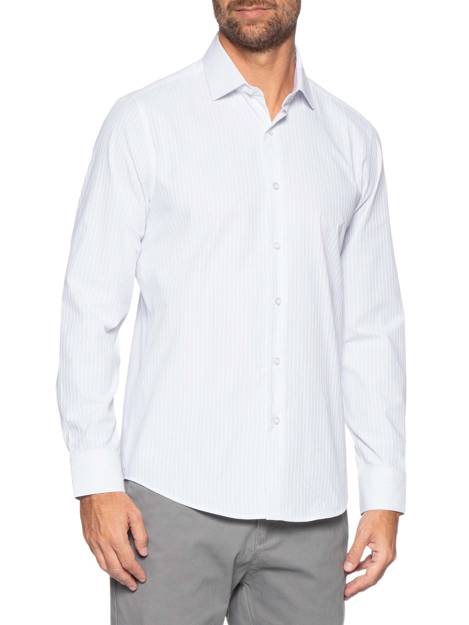 Camisa Masculina Social Fio Tinto Branco '2 Essential