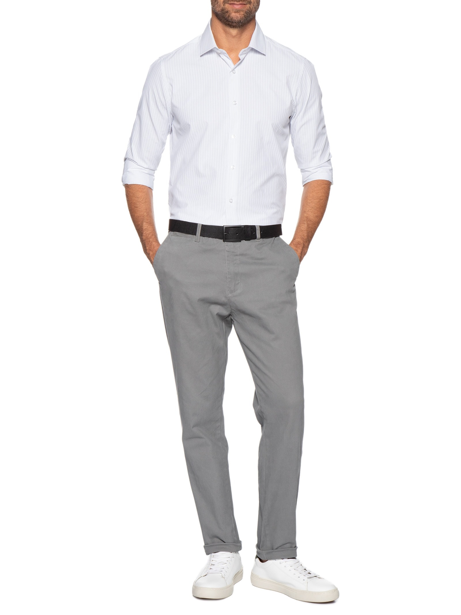 Camisa Masculina Social Fio Tinto Branco '2 Essential