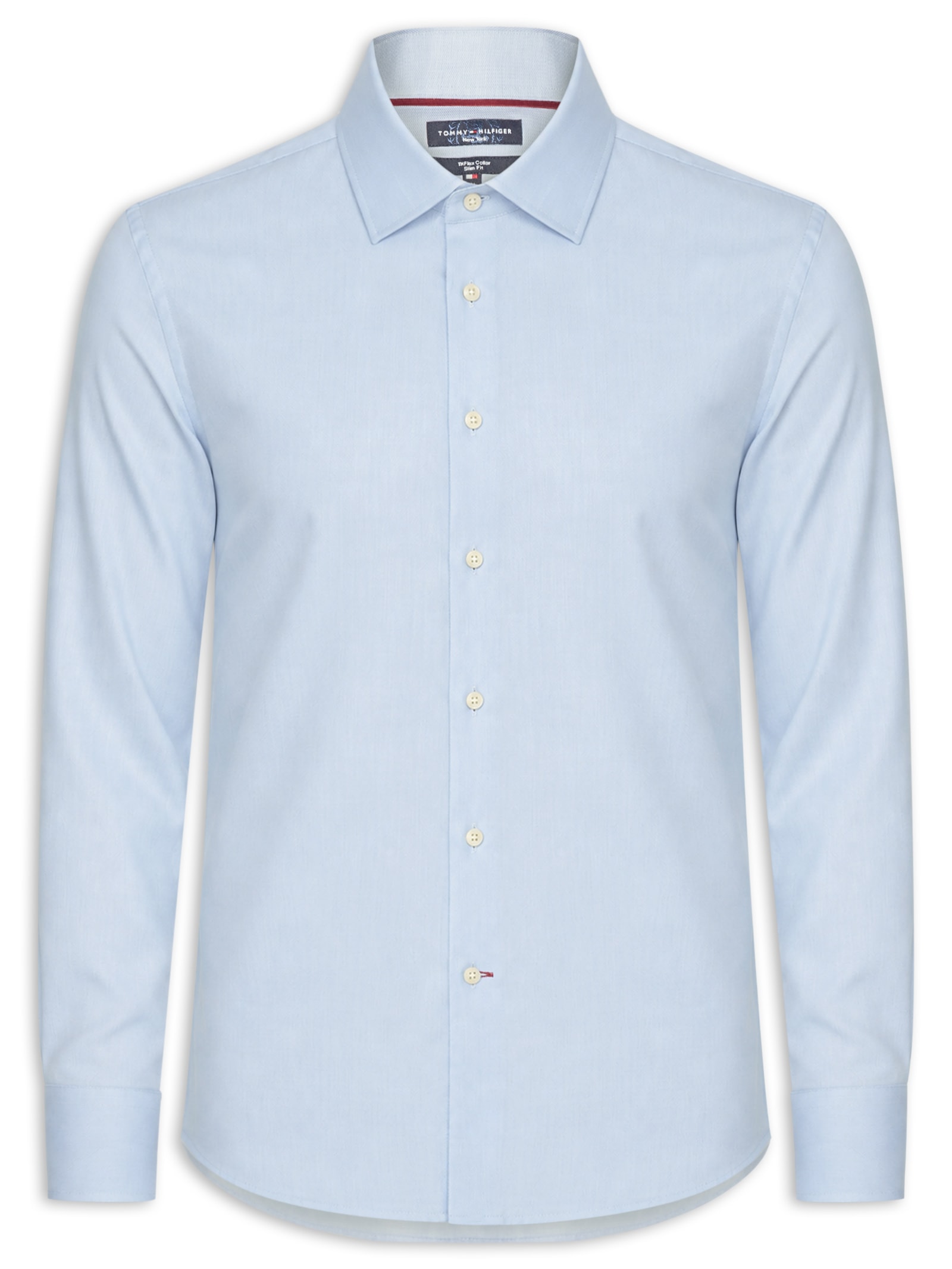 Camisa Masculina Social Flex Collar Em Dobby Azul Tommy Hilfiger