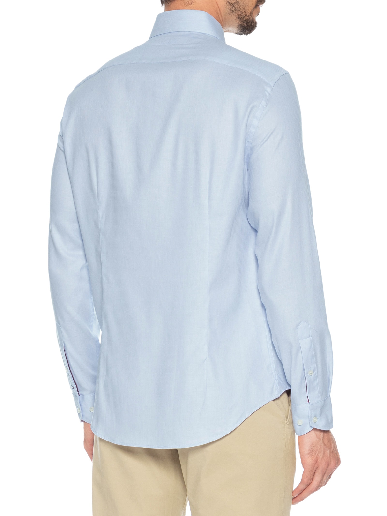 Camisa Masculina Social Flex Collar Em Dobby Azul Tommy Hilfiger