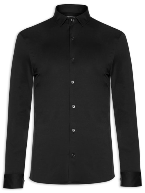 Camisa Masculina Social Lisa Slim Fit Power Em Poliamida – Preto