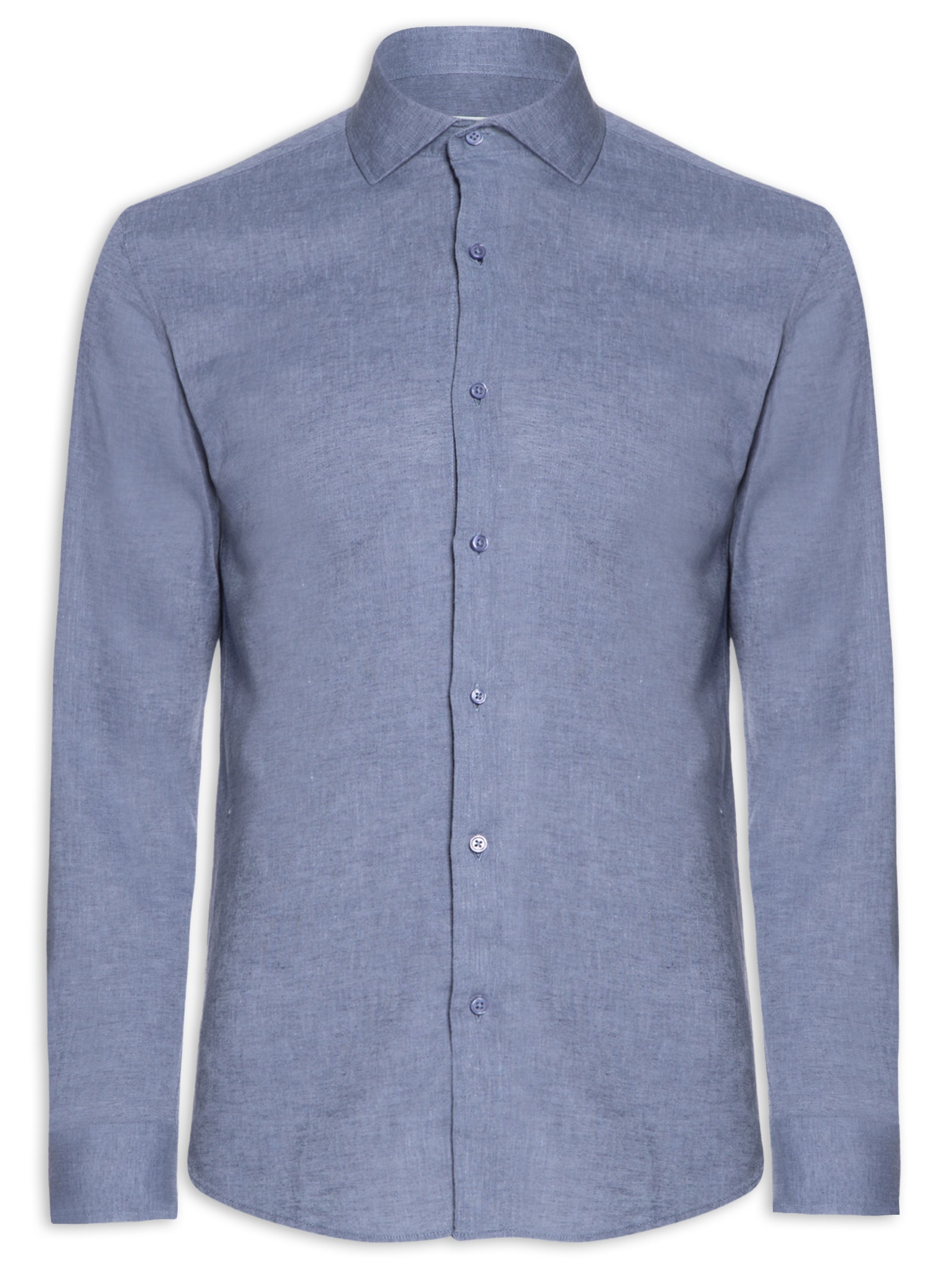 Camisa Masculina Social Manga Longa Blende Linho Azul '2 Essential