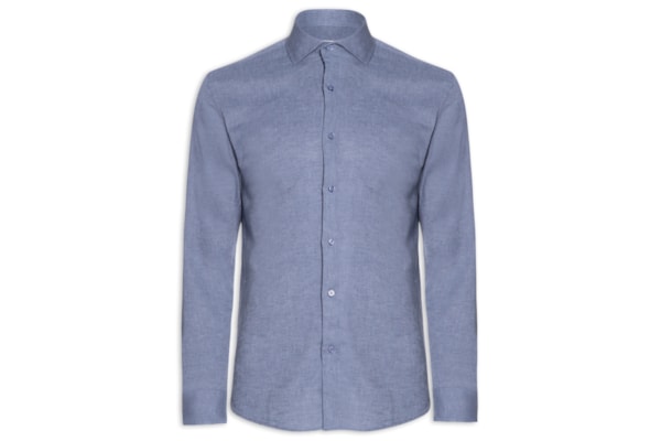 Camisa Masculina Social Manga Longa Blende Linho - Azul