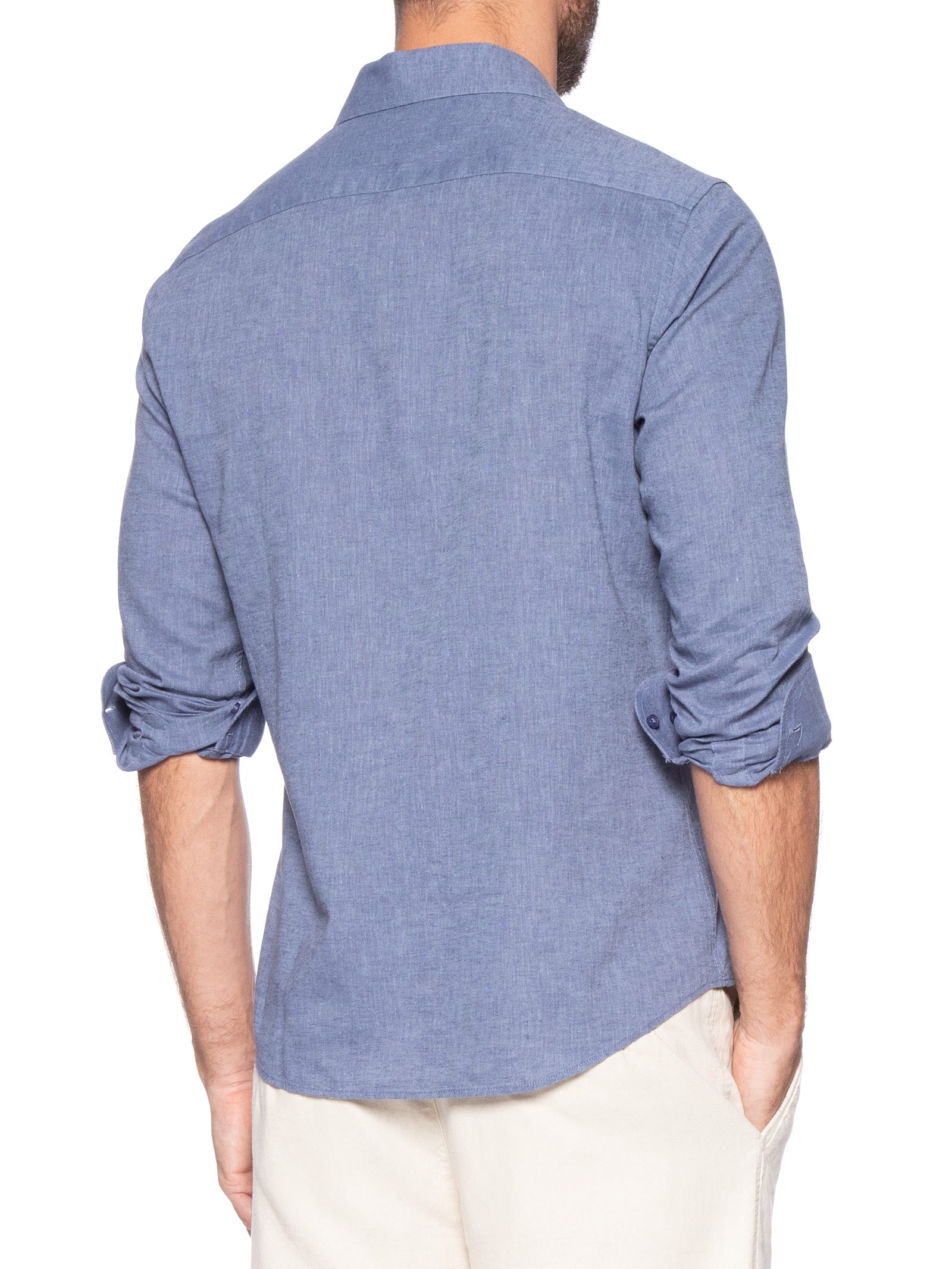 Camisa Masculina Social Manga Longa Blende Linho Azul '2 Essential