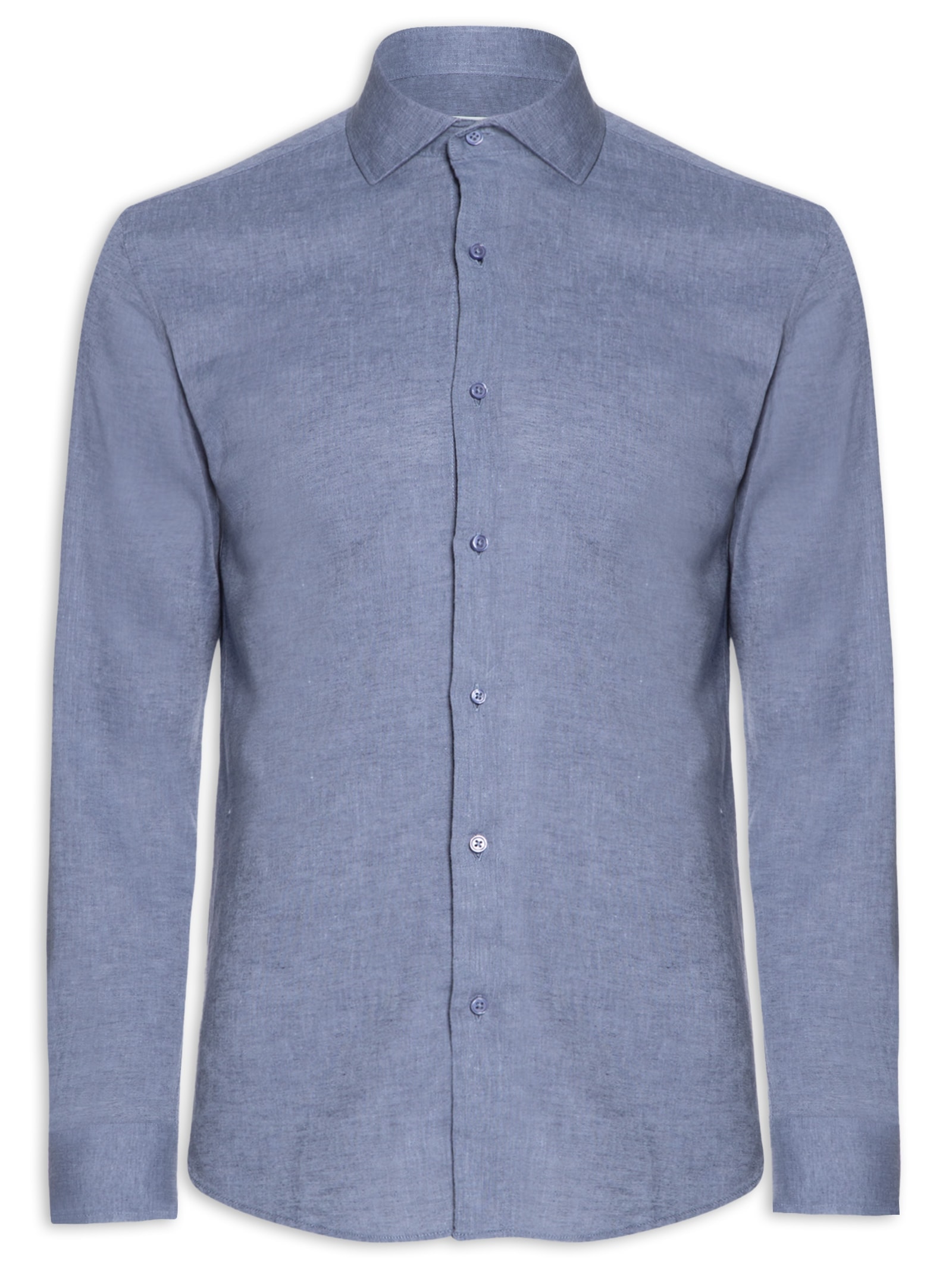 Camisa Masculina Social Manga Longa Blende Linho Azul '2 Essential