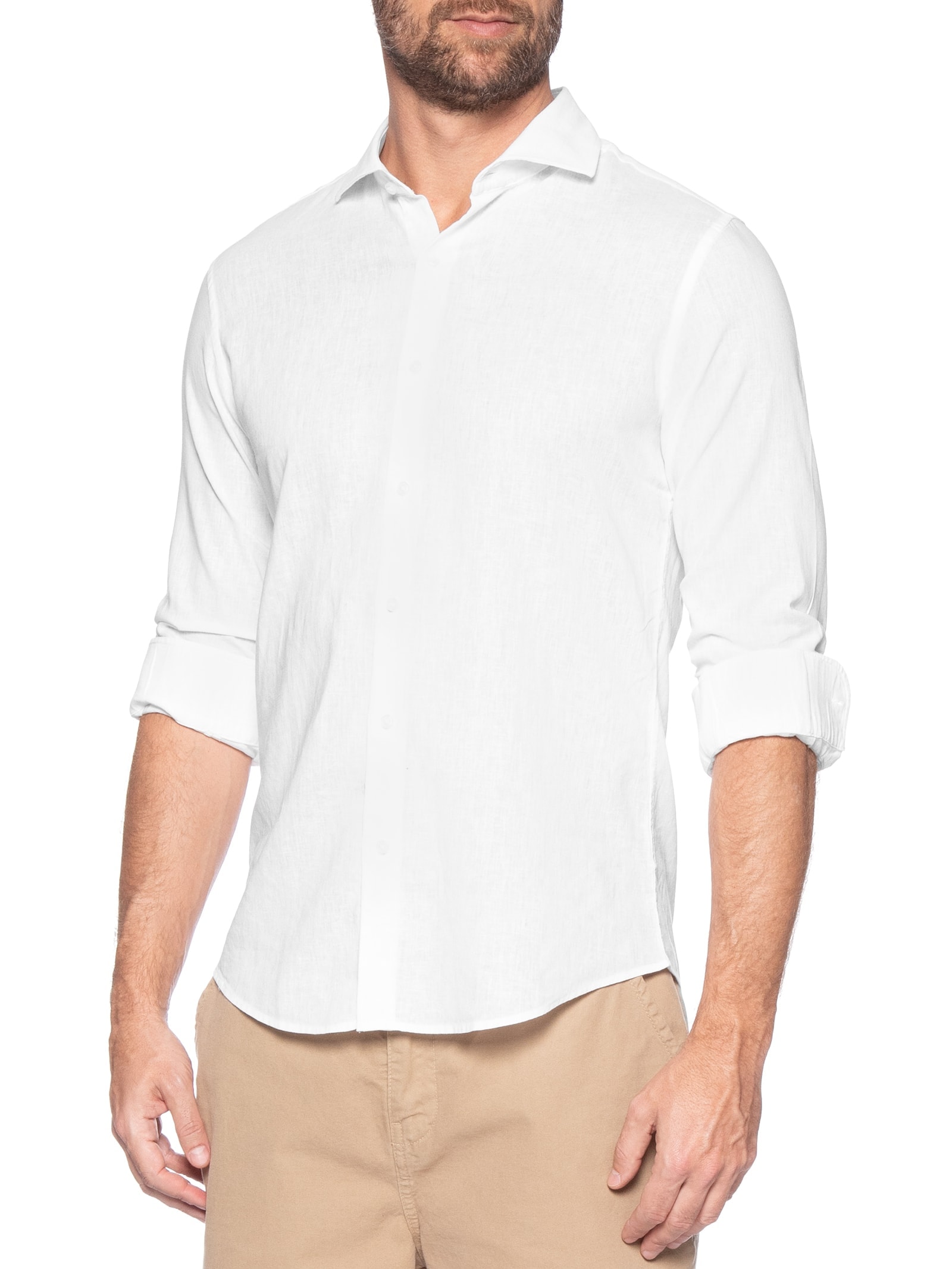 Camisa Masculina Social Manga Longa Blende Linho Branco '2 Essential