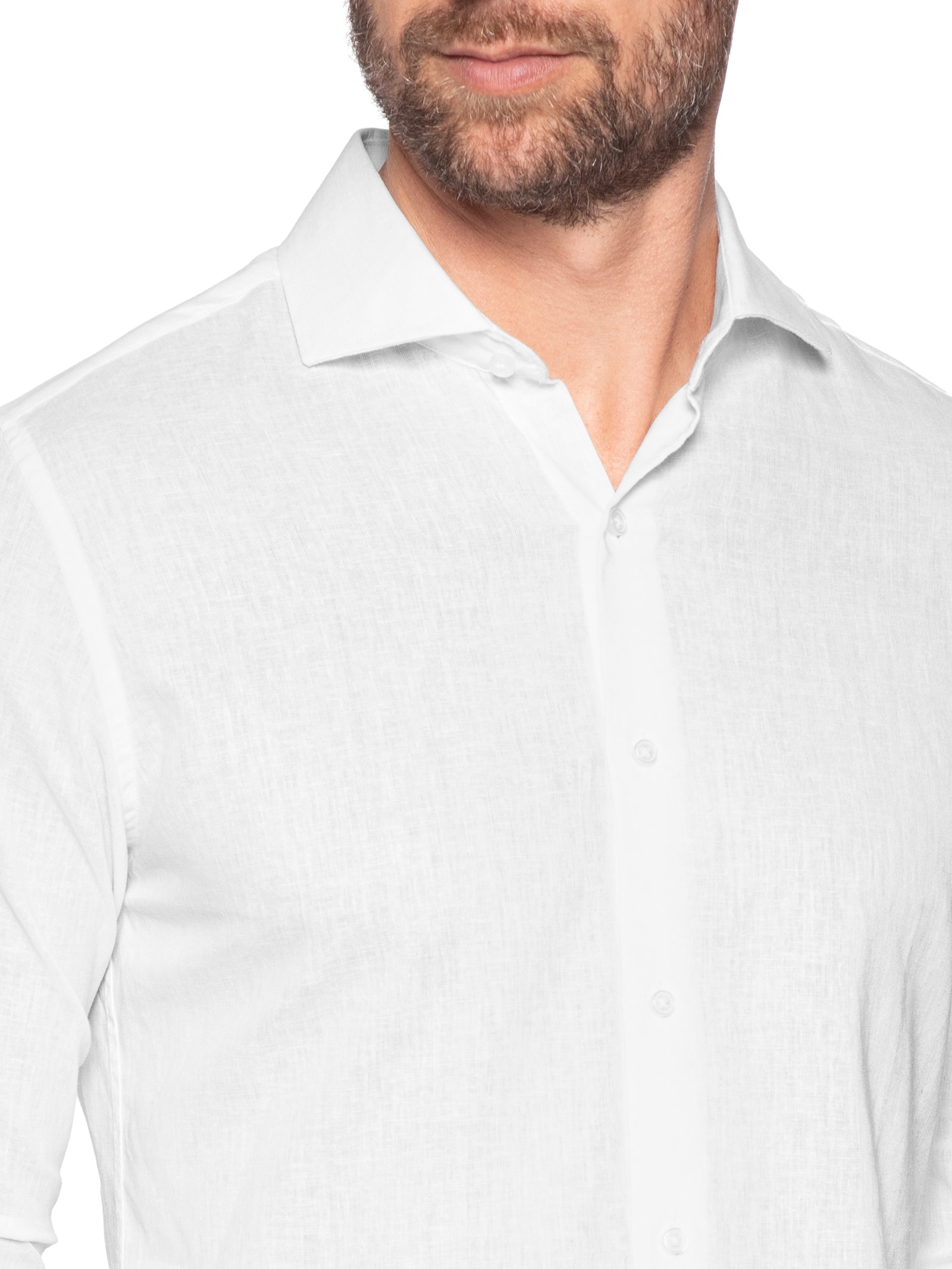 Camisa Masculina Social Manga Longa Blende Linho Branco '2 Essential