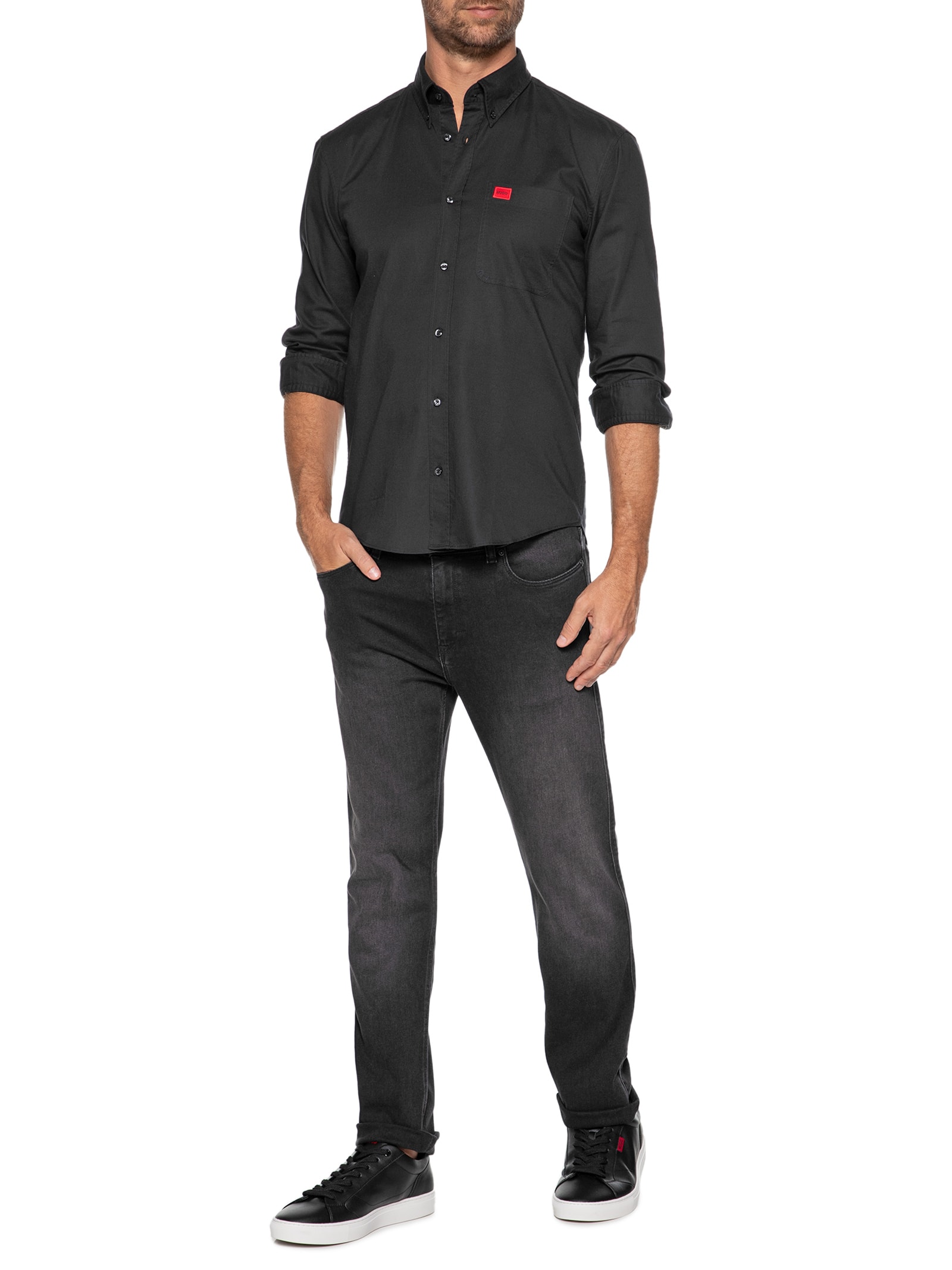 Camisa Masculina Social Manga Longa Evito Preto Hugo