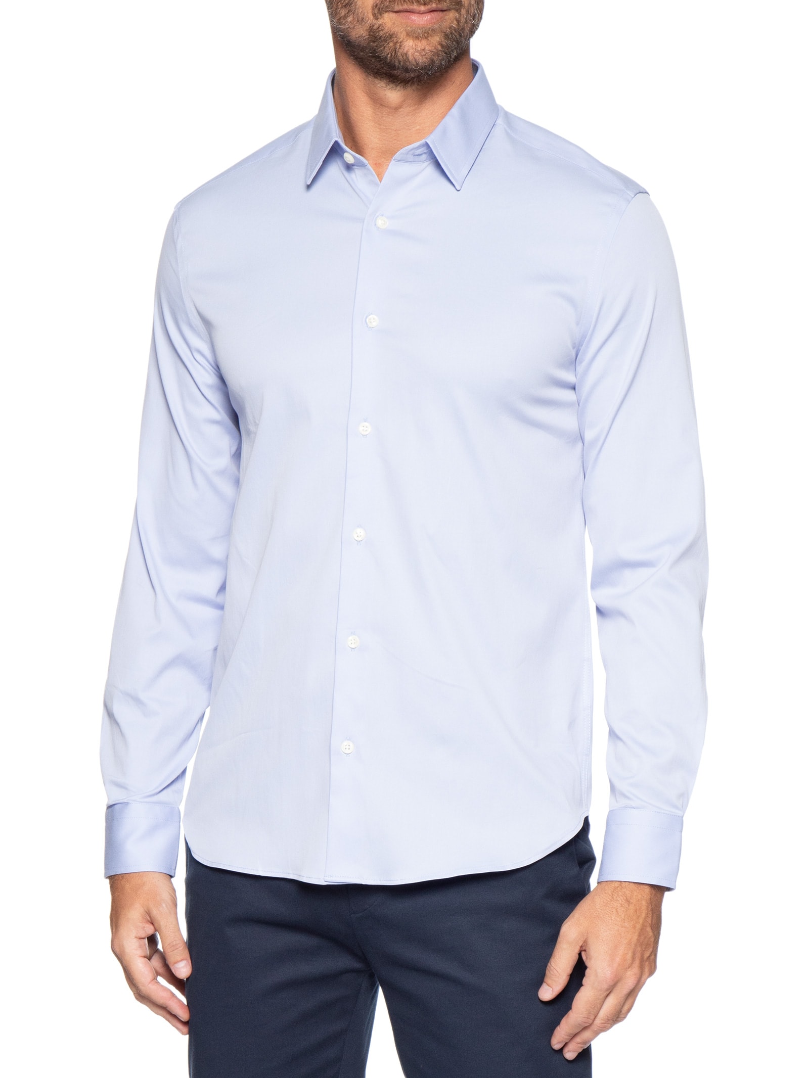 Camisa Masculina Social Manga Longa Paris Azul Oficina Reserva