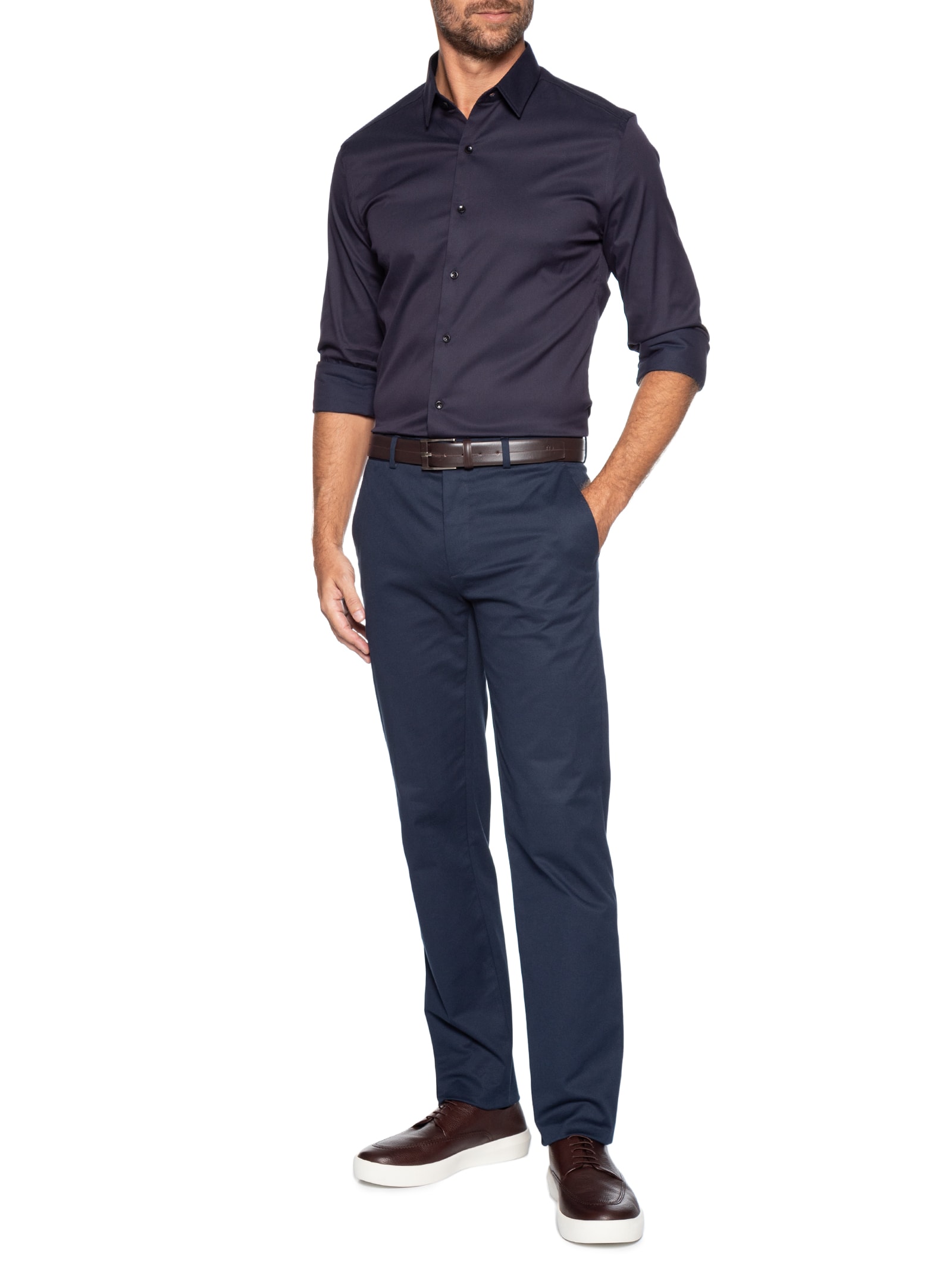 Camisa Masculina Social Manga Longa Paris Azul Oficina Reserva