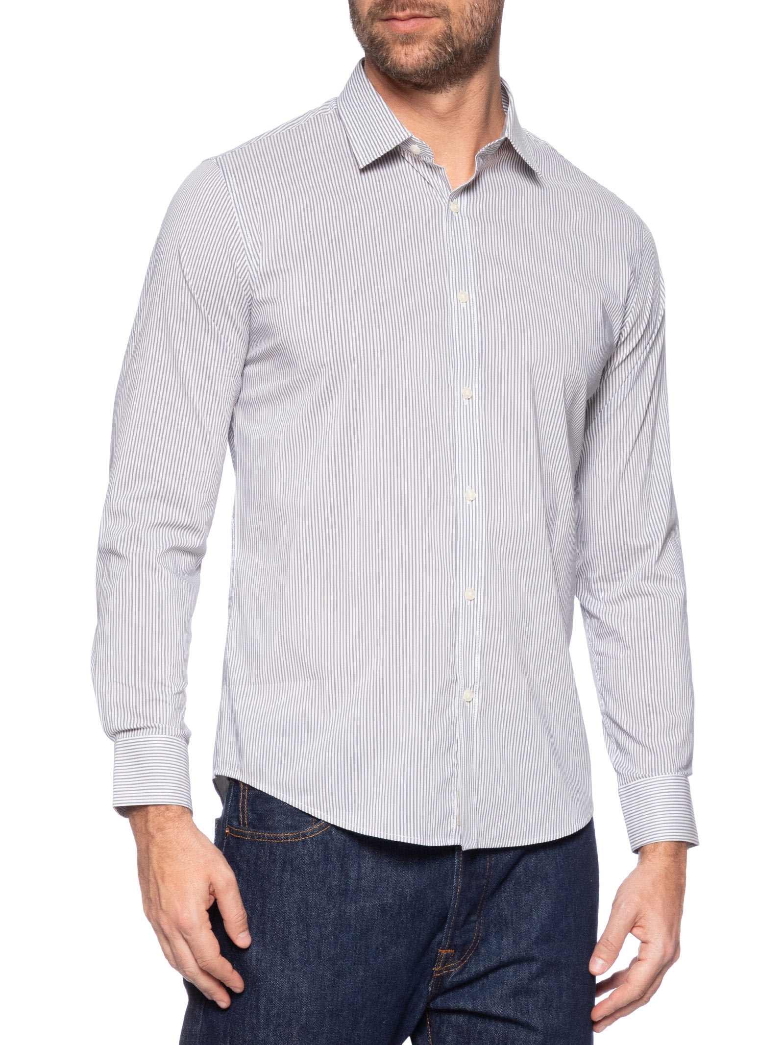 Camisa Masculina Social Manga Longa Regular Cinza '2 Essential